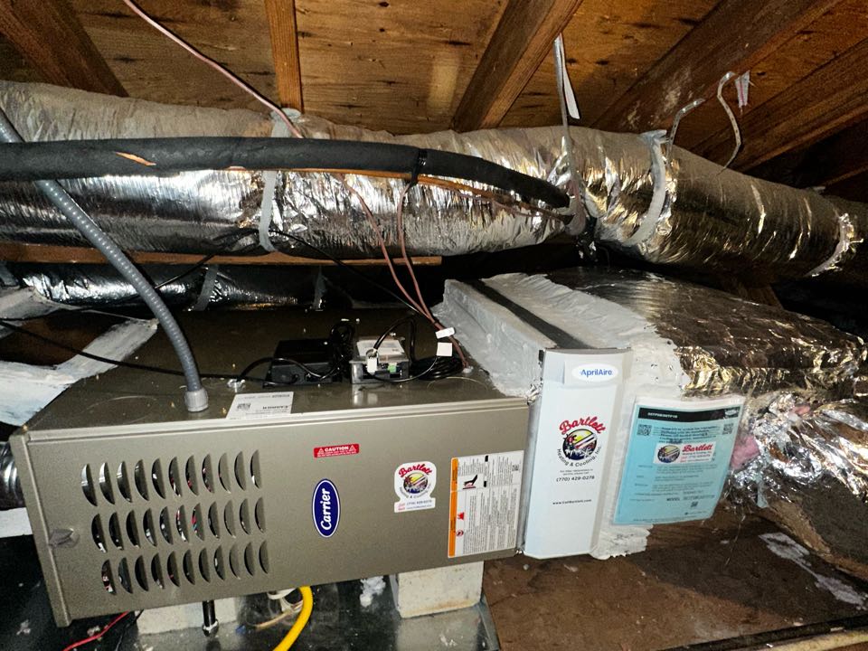 Smyrna, GA - Replaced existing mechanical system. Replaced supply and return plenums. Installed Aprilaire filter rack. Installed Ecobee thermostat. Tested heat and cool. System is working as needed. Thank you for choosing Bartlett Heating and Cooling. 