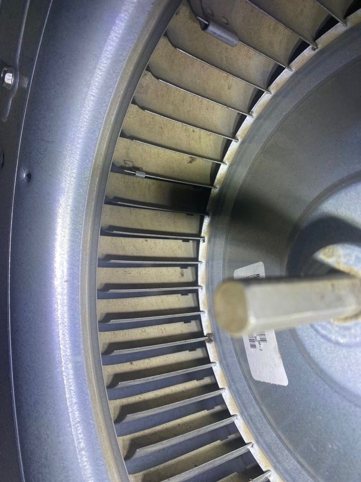 Blower wheel in need of cleaning and capacitor replacement.