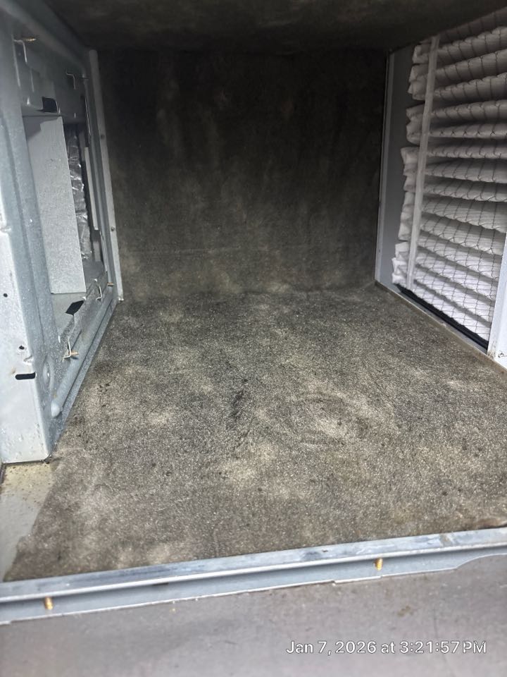 Conducted blower wheel assembly cleaning and treated blower cabinet for biological growth treatment. 