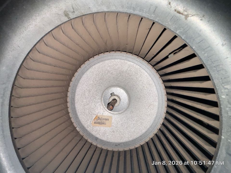 Smyrna, GA - Gas furnace heating maintenance. Found blower wheel impacted cleaned with approval onsite. 