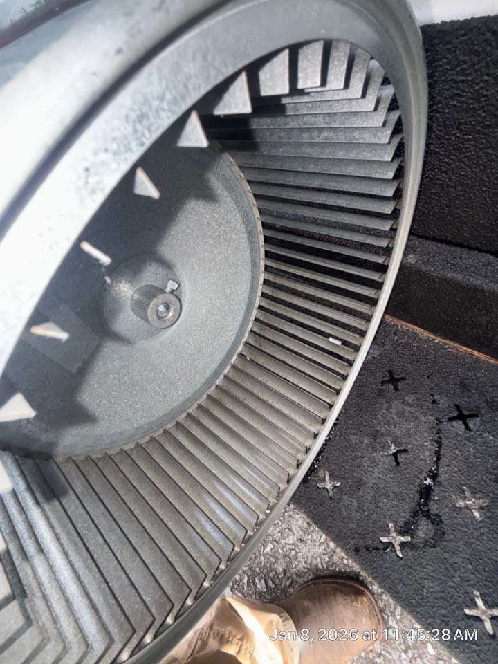 Smyrna, GA - Gas furnace heating maintenance. Found blower wheel impacted cleaned with approval onsite. 