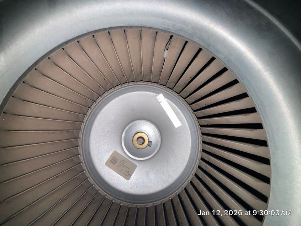 Smyrna, GA - 2 system heating maintenance found that the upstairs/ main level furnace blower wheel was impacted and 7.5 run capacitor out of manufacture specifications. 