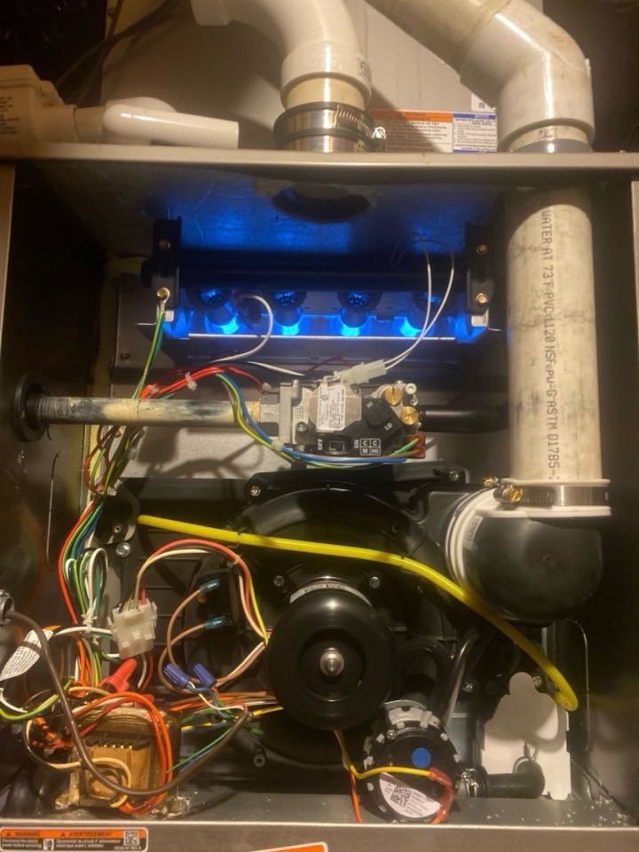 90% efficient gas furnace zoned for two floors heat maintenance with filters replaced.