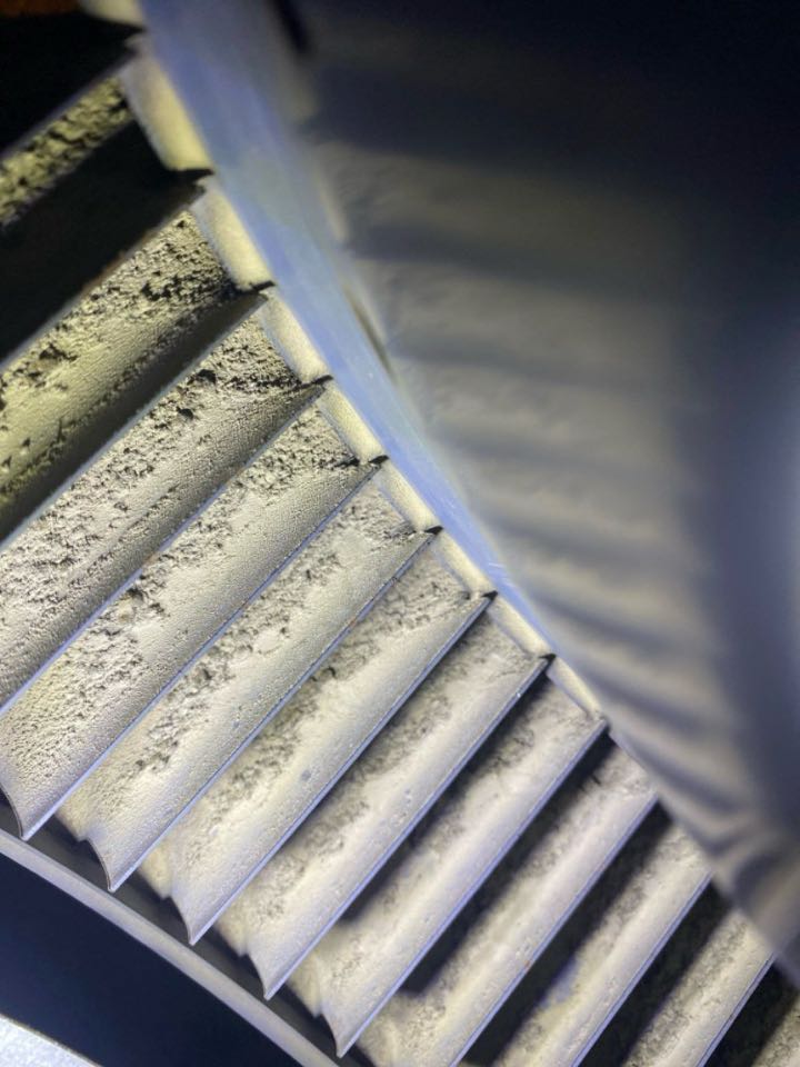 Dirty blower wheel, poor air quality, furnace in need of replacement.