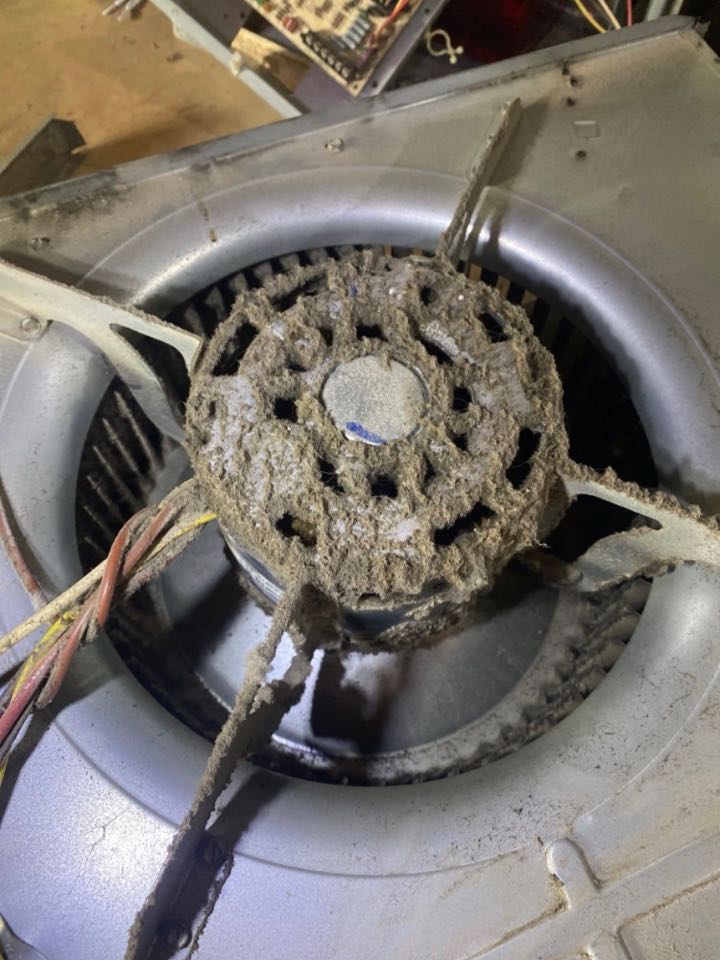 Marietta, GA - Dirty blower motor and wheel, chemically cleaned back to new condition and operating properly. Happy customer!