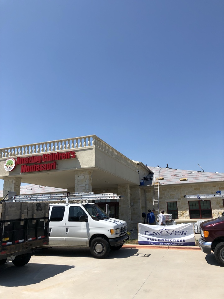 Frisco, TX - New View Crew working hard at Amazing Children’s Montessori on a new GAF roof replacement due to recent wind and hail storms in the Frisco Tx area. In addition to the roof we are replacing the hail damaged gutters and re staining the fence. All work was approved and paid for by Allstate insurance and the roof includes our lifetime workmanship warranty. Frisco, TX - New View Crew working hard at Amazing Children’s Montessori on a new GAF roof replacement due to recent wind and hail storms in the Frisco Tx area. In addition to the roof we are replacing the hail damaged gutters and re staining the fence. All work was approved and paid for by Allstate insurance and the roof includes our lifetime workmanship warranty.