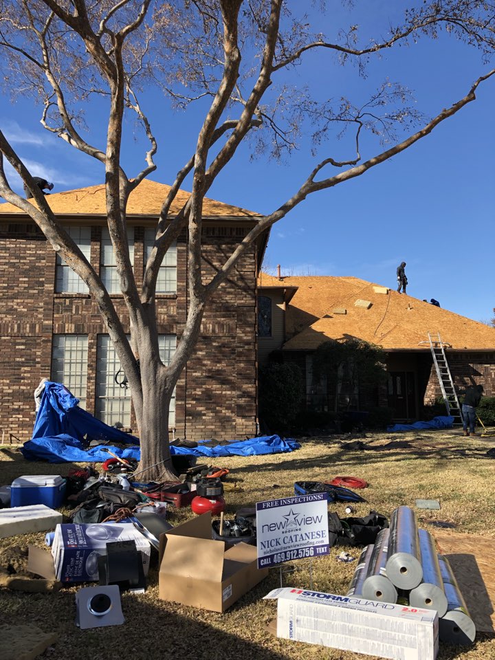 Coppell, TX - New View Crew working hard on a new GAF roof replacement due to recent wind and hail storms in the Coppell Tx area. In addition to the roof we are replacing the hail damaged gutters and re staining the fence. All work was approved and paid for by Allstate insurance and the roof includes our lifetime workmanship warranty. Coppell, TX - New View Crew working hard on a new GAF roof replacement due to recent wind and hail storms in the Coppell Tx area. In addition to the roof we are replacing the hail damaged gutters and re staining the fence. All work was approved and paid for by Allstate insurance and the roof includes our lifetime workmanship warranty.