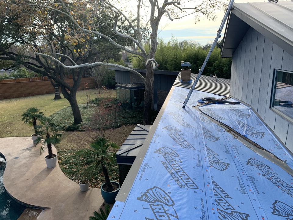 Dallas, TX - Replacing our customer’s standing seam roof. They had several leaks in flat areas / dead valleys that were not constructed correctly originally. So we are making those corrections. We are also upgrading them to all metal turbine vents, all metal accessories and synthetic underlayment. Dallas, TX - Replacing our customer’s standing seam roof. They had several leaks in flat areas / dead valleys that were not constructed correctly originally. So we are making those corrections. We are also upgrading them to all metal turbine vents, all metal accessories and synthetic underlayment.
