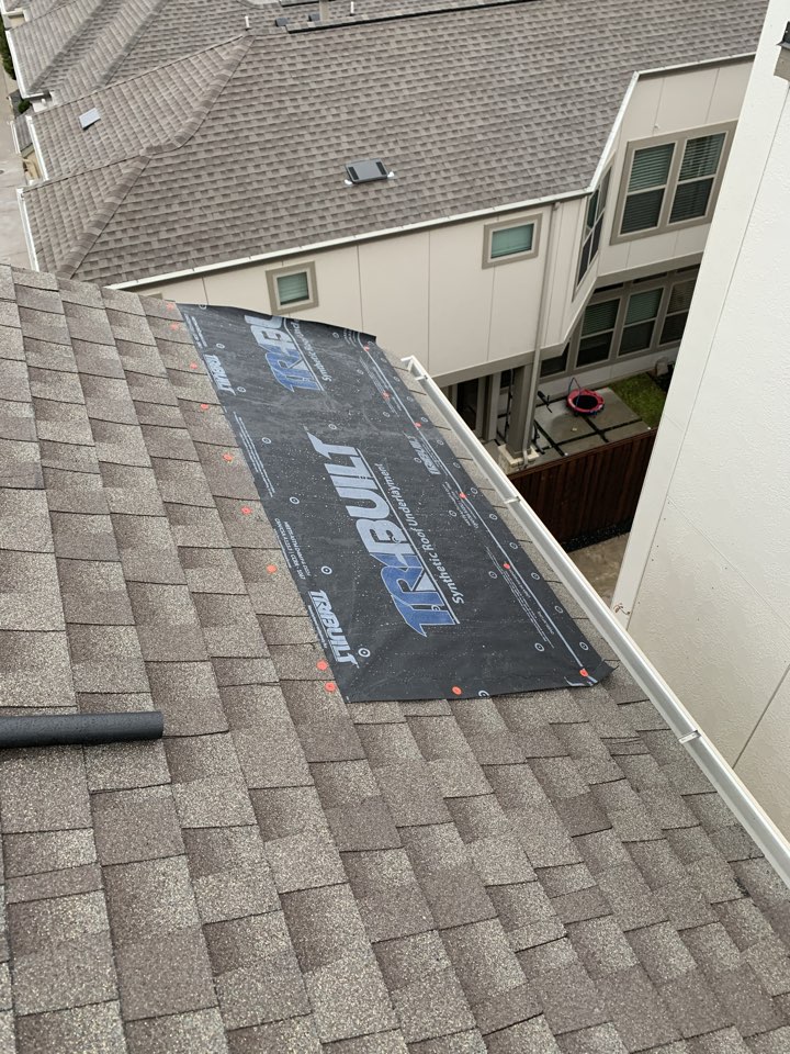 Dallas, TX - Our customer called because they had a leak in their 3 story town home. We patched it no charge. We helped them file a claim and worked with insurance to get their roof fully replaced. We’re going to replace using GAF Timberline Weathered Wood Architectural laminate 30 year shingles. Dallas, TX - Our customer called because they had a leak in their 3 story town home. We patched it no charge. We helped them file a claim and worked with insurance to get their roof fully replaced. We’re going to replace using GAF Timberline Weathered Wood Architectural laminate 30 year shingles.