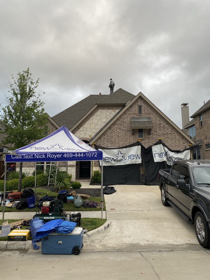 The Colony, TX - New View crew working hard on a new GAF Roof replacement in the The Colony Tx area due to recent wind and hail damage. In addition to the roof, the insurance covered new gutters, fence staining, and some window treatment. Everything was covered by Allstate Insurance The Colony, TX - New View crew working hard on a new GAF Roof replacement in the The Colony Tx area due to recent wind and hail damage. In addition to the roof, the insurance covered new gutters, fence staining, and some window treatment. Everything was covered by Allstate Insurance