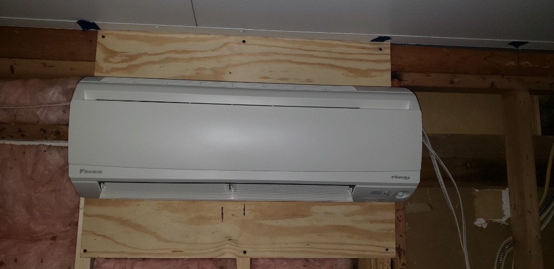 We installed a Daikin Ductless mini- split for a great customer in New Berlin! Mini-splits are a great way to add heat/AC to a new home addition!  This is an example of what the indoor unit looks like installed before drywall and paint. 