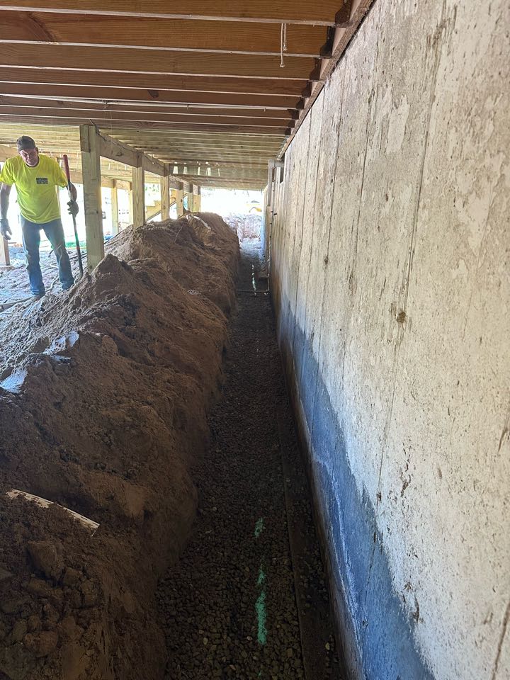 Excavation for a footing drain and gutter down spout tie ins are almost completed on Bolton today! This should help with the over saturation this customer has been dealing with!