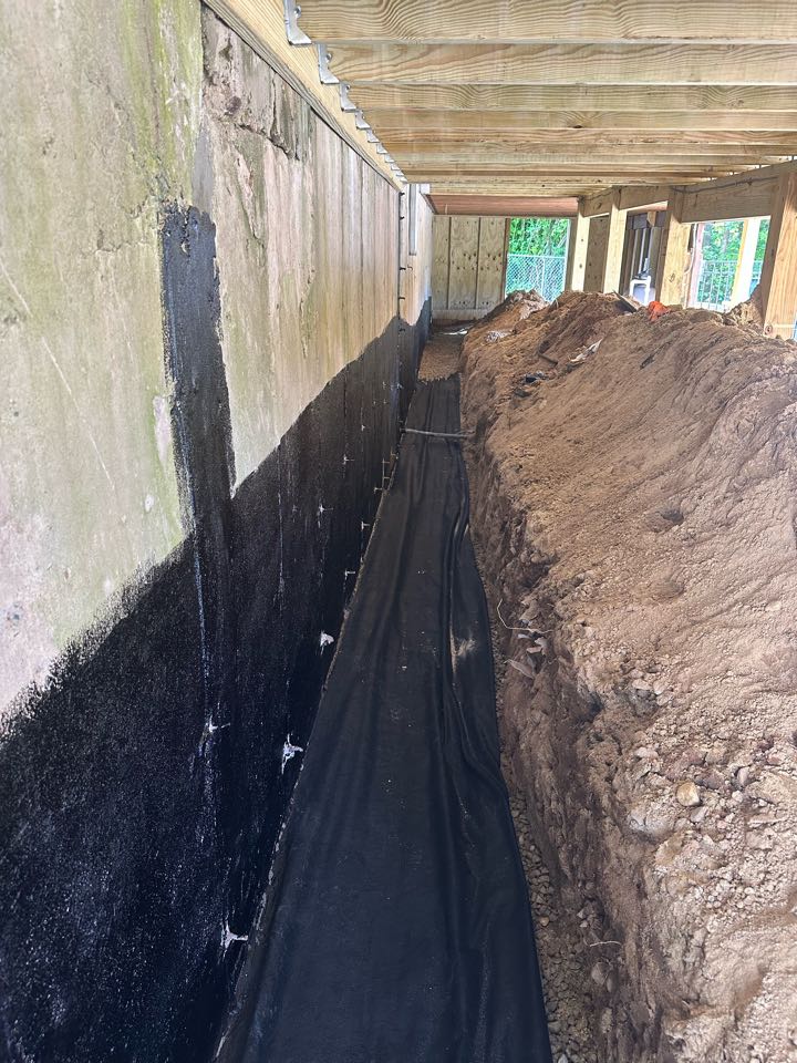Excavation for a footing drain and gutter down spout tie ins are almost completed on Bolton today! This should help with the over saturation this customer has been dealing with!