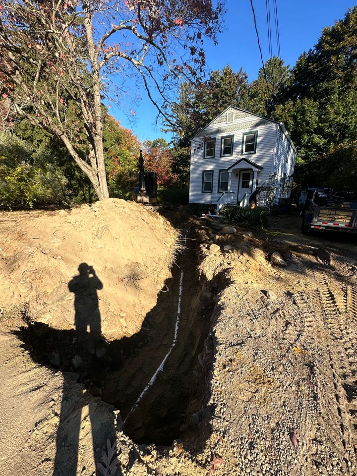 What started as a pretty straightforward sewer line repair turned into also doing a waterline as the waterline on the opposite side of the yard has been leaking into the ground due to a break for a long time and when we started to dig a trench, we saw water coming in to our sewer line trench. We ended up replacing the waterline with a new copper line and install the new sewer line 