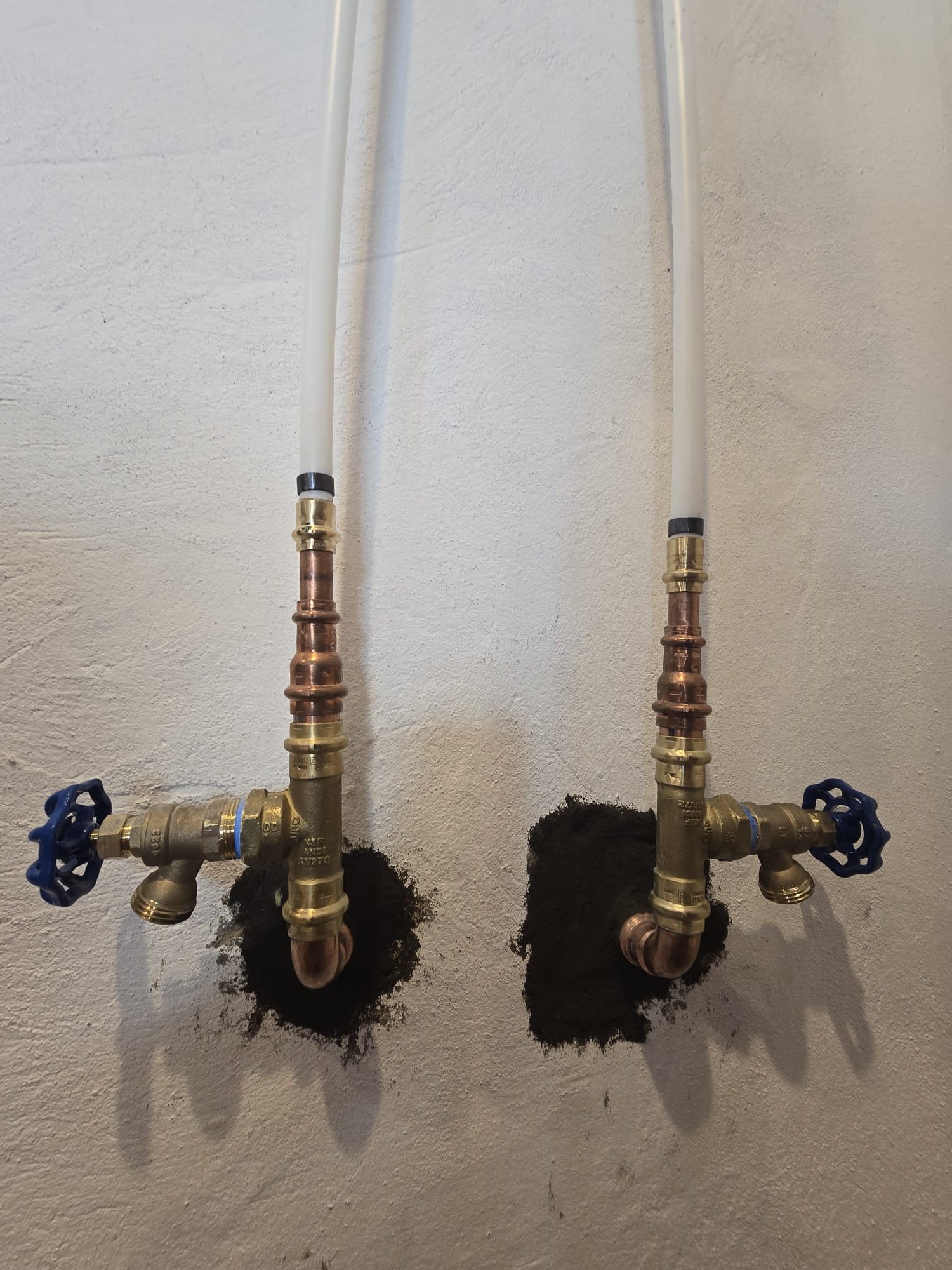 We arrived back to the home to install the customer supplied rinse station, due to time restrictions, the client has requested that we return first thing in the morning, next Tuesday.

Arrived back to the home.
Installed customer supplied outdoor rinse station.
Drilled holes through the concrete block and existing enclosure.
Mounted rinse station.
Ran copper piping through the block and sleeved it from the concrete.
Supplied and installed winterization station behind rinse station with boiler drain valves.
Supplied and install only one ball valve under the kitchen sink for the hot side of the rinse station.
Ran white pex piping from up top to the winterization station below.
Secured all my connections and turned the home back on and checked for leaks.
There are no leaks at this time.

*No warranty offered for any customer supplied products.
*Full warranty provided on parts and pipe installed by MyGuy Plumbing.
*All warranty is voided if customer does not winterize the system prior to t