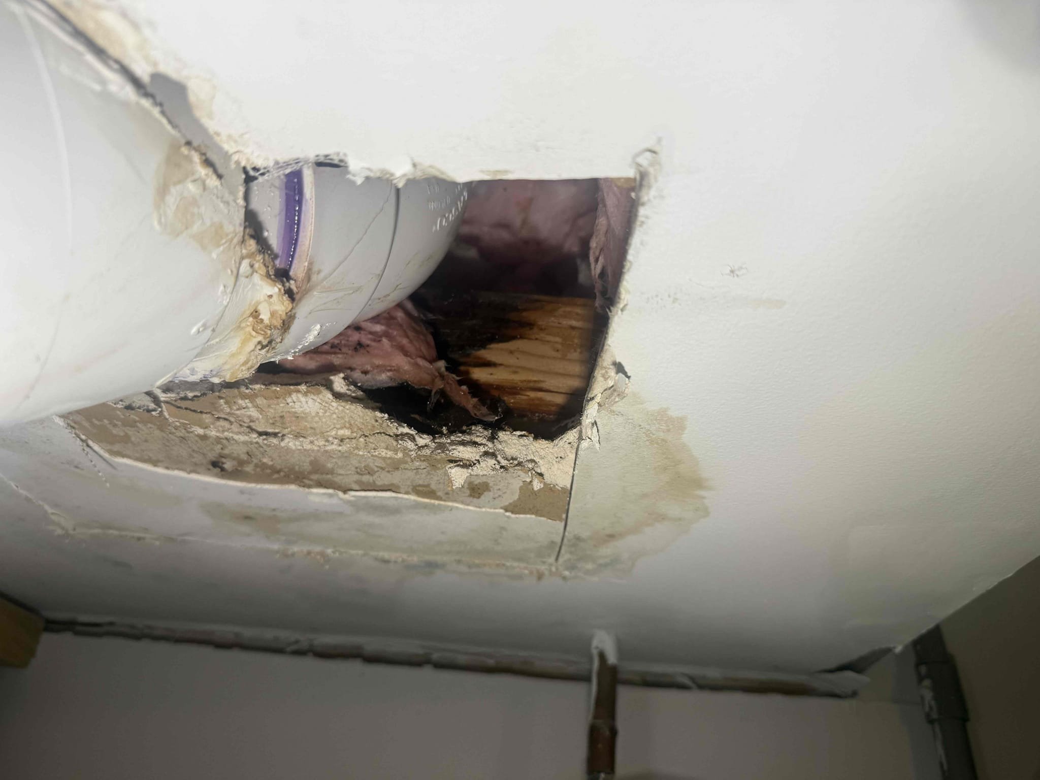 Pull and reset toilet
Arrived to home for leak in ceiling. Upon inspection found that leak was coming from bathroom above. First ran shower and sprayed walls. Leak appeared right away. Also noticed stains near toilet. Saw that it was wet under sub floor. Leaked as soon as flushed. MyGuy pulled toilet and saw that cast iron flange was broken and repaired in the past. Showed customer the solution to replace cast flange. Came up with another solution which was less expensive. MyGuy repaired flange the correct way. Set the toilet and tested for leaks, there are none at this time.
Referred allstates restoration