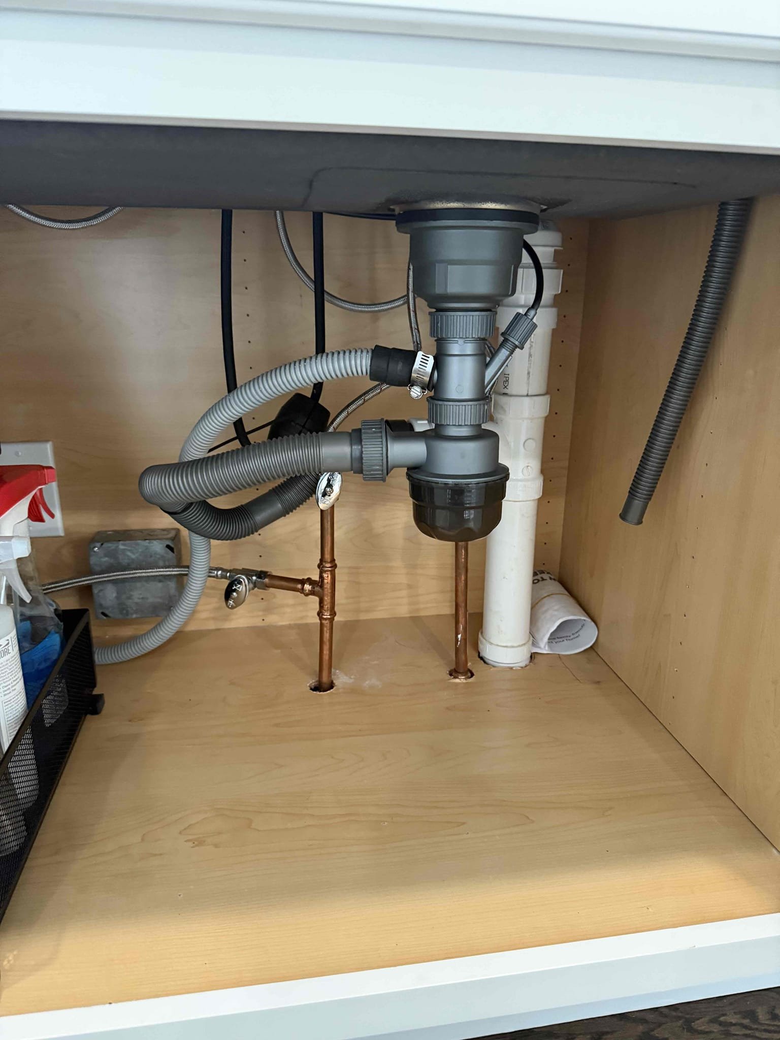    


Arrived to the home, customer had recently had a kitchen sink installed that they had purchased through wayfair, ever since the install, the kitchen sink struggles to drain properly. Kitchen sink set up is not up to code for many reasons, main reason is the bottle trap located under the strainer. There are many functions of this sink set up, coms with built in electronics, bottle rinsed, temp dial and many more. Client had purchased a disposal thinking that the force work help the sink drain. Upon playing with the functions on top, there is a function that plugs the sink. I turned the dial, and the sink drained properly. The plug was left half open from the initial install which is why it struggled to drain. I advised to the client that ultimately replacement of the sink with something more practical is highly recommended. The existing demensions of the sink are rare with it being a 33 x 18in, also there are 5 hold drilled in the granite for the multiple functions as well as a ho
