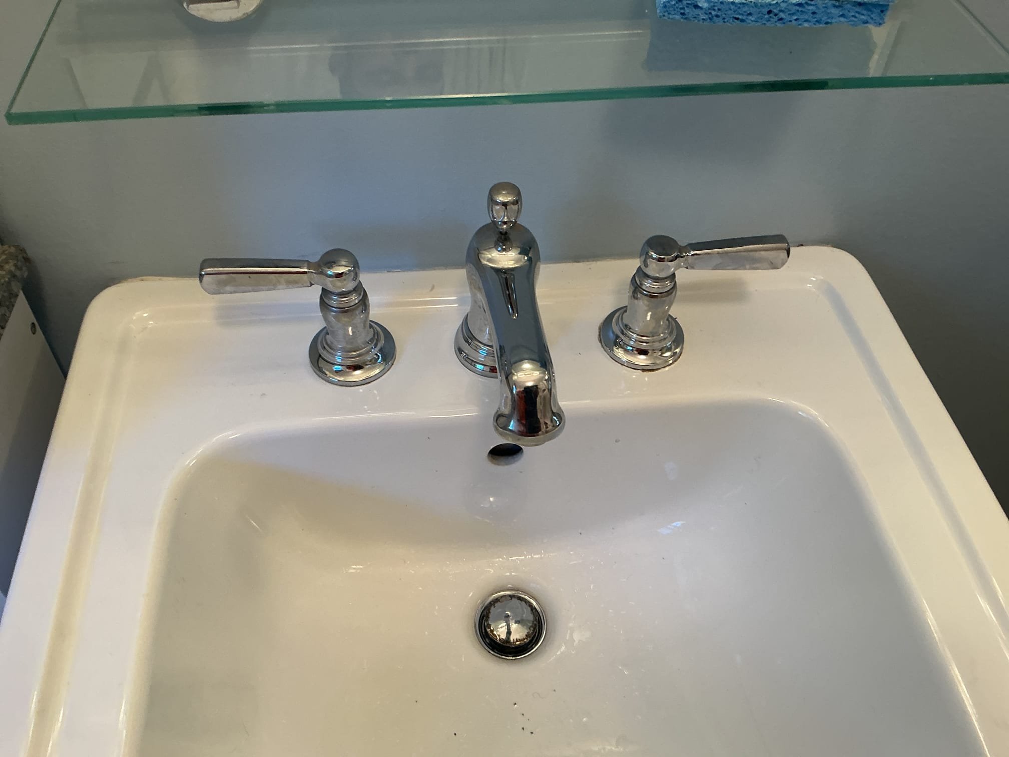Arrived to the home, customer has two issues, first very low pressure at the existing widespread lav faucet and a higher than normal water bill. I took apart the aerator on the faucet and there is still low pressure, I next attached a supply line to the existing quarter turn valves and there is plenty of pressure. The faucet is of unknown brand and manufacturer so parts are hard to find. Customer would like a quote to have a customer supplied faucet estimate with today’s diagnostic fee applied. I next opened the crawl to see any visual signs of water leaks, which there are none, and there is normal pressure at all other fixtures in the home. Cause of high water bill is undetermined at this time. I also dye tested the toilet and it passed my test. No other issues are visible at this time.
