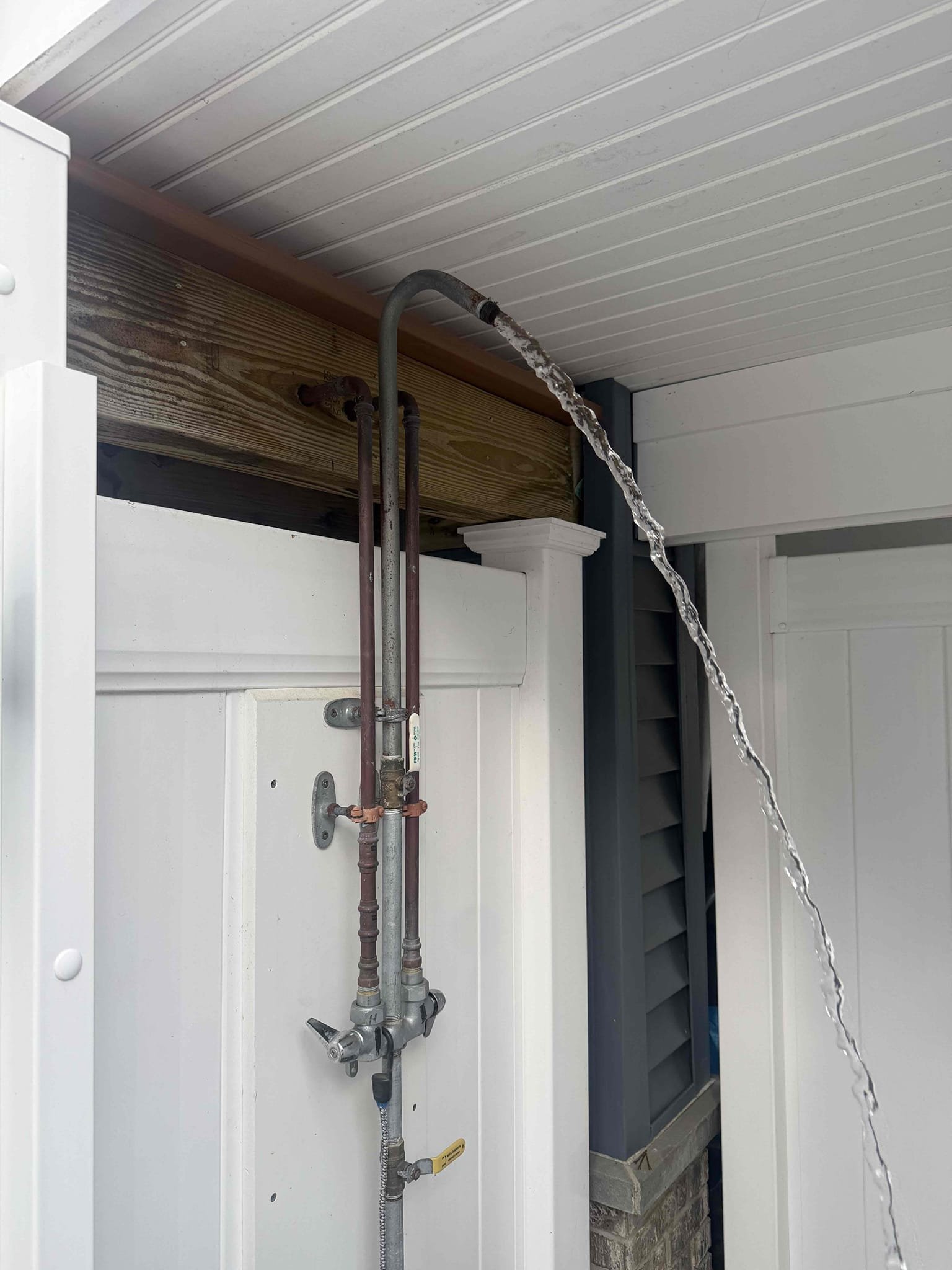 Winterize rinse station and flush tankless 
Arrived to home to winterize outdoor rinse station and flush thankless. MyGuy used compressor to blow out all water in pipes leading to rinse station. Removed shower head and disconnected unions. Blew out hot and cold sides. Left open along with boiler drain at bottom. Flushed tankless unit and tested for leaks, there are none at this time.
No warranty on winterizing