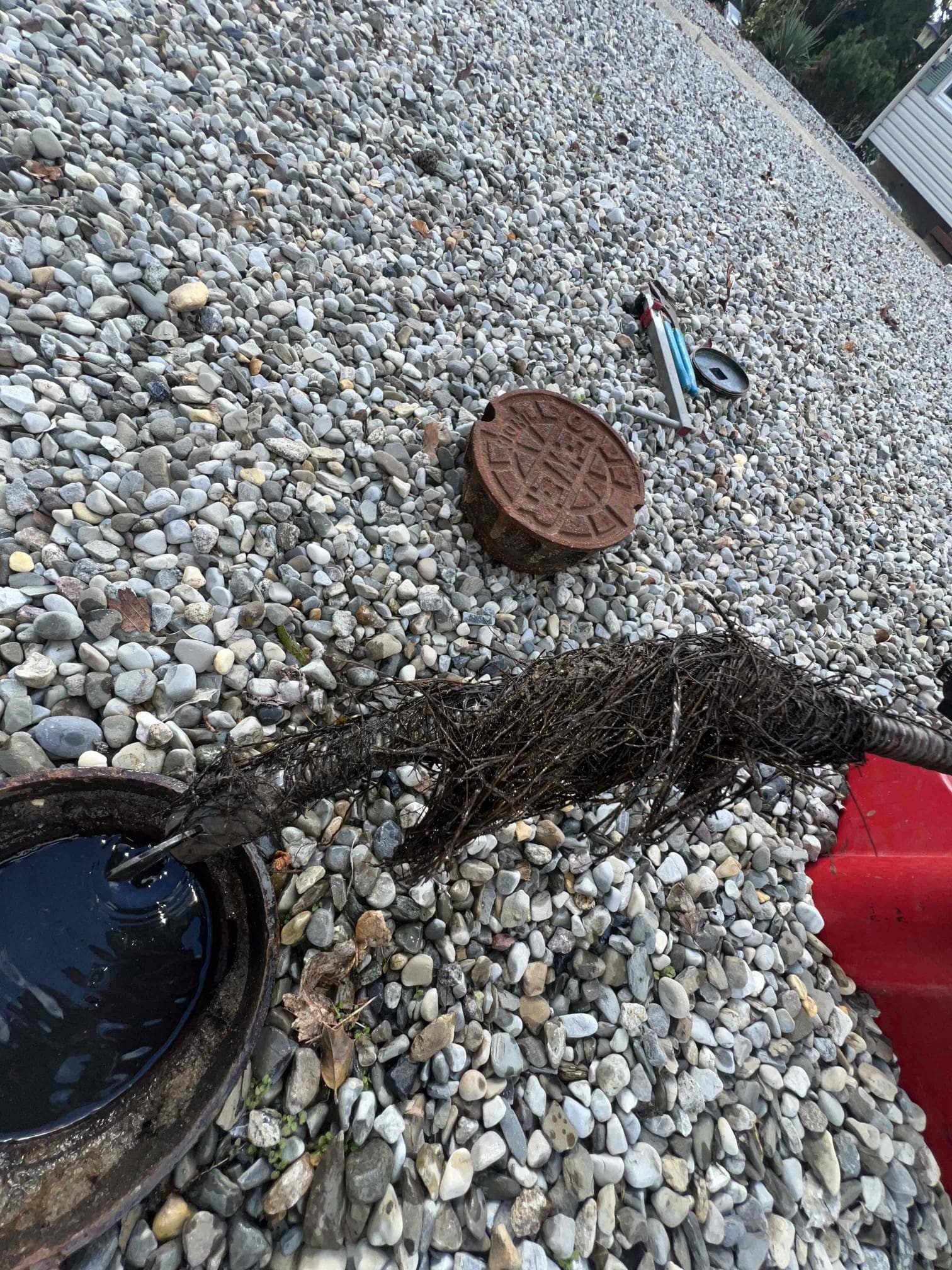 Arrived on site to a main line clog. Client stated when she runs water in the home it backs up out of the shower. Upon opening the clean out outside I found that it was full of water. Client has another clean out closer to the street that was also full of water. Snaked from the clean out closer to the street and found roots on the cable. Once the main was cleared of water I put a camera down the line and found root penetration in 3 different spots. The furthest root penetration being 25 ft out from the clean out towards the street. Told client to call town to see if it was on the towns side if not to call us back to give accurate quote for repair. Arrived on site to a main line clog. Client stated when she runs water in the home it backs up out of the shower. Upon opening the clean out outside I found that it was full of water. Client has another clean out closer to the street that was also full of water. Snaked from the clean out closer to the street and found roots on the cable. Once the main was cleared of water I put a camera down the line and found root penetration in 3 different spots. The furthest root penetration being 25 ft out from the clean out towards the street. Told client to call town to see if it was on the towns side if not to call us back to give accurate quote for repair.