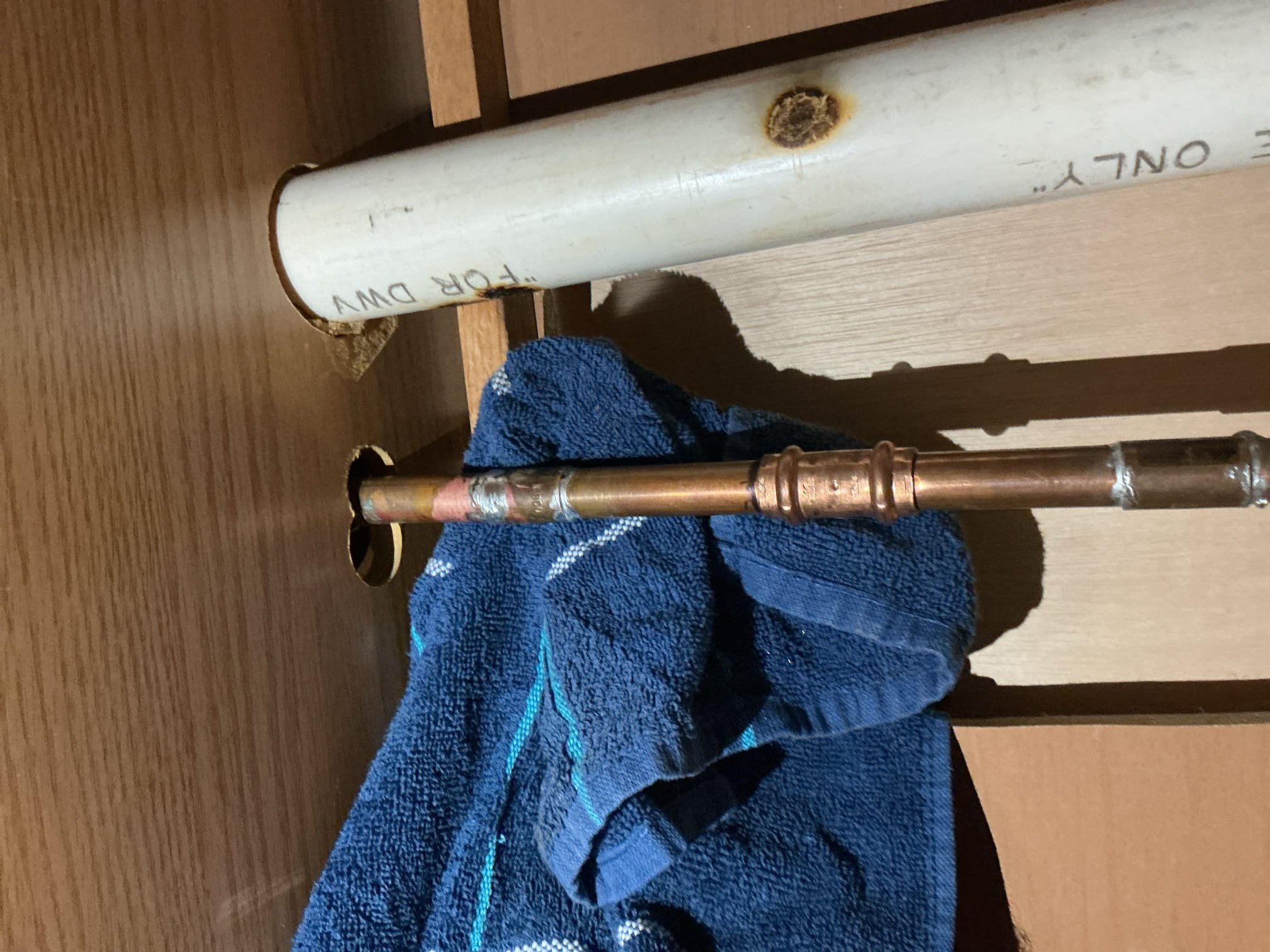 We had recently installed a new hose Bibb for the client, we arrived today because one of the joints under the sink are leaking. After a through evaluation of the system, I discovered that one of the solder joints had a slight drip coming from it. After speaking to the technician on site, they advised me, along with the client, after the install, the gate valve under the sink was turned and hard to reach. The tech then advised me they cut the pipe and rotated the connection. My theory behind the leak is that when they had rotated it, the motion had split the solder joint. I heated up the coupling, added flux and more solder to the coupling and there are no more leaks at this time. I advised to the client that there is no warranty for today, and that if it does leak again I will need to replace the valve for the hose bib and also advised them to have me remove the sharkbite fittings, at an additional cost. Will leave a revised quote for that service if needed.