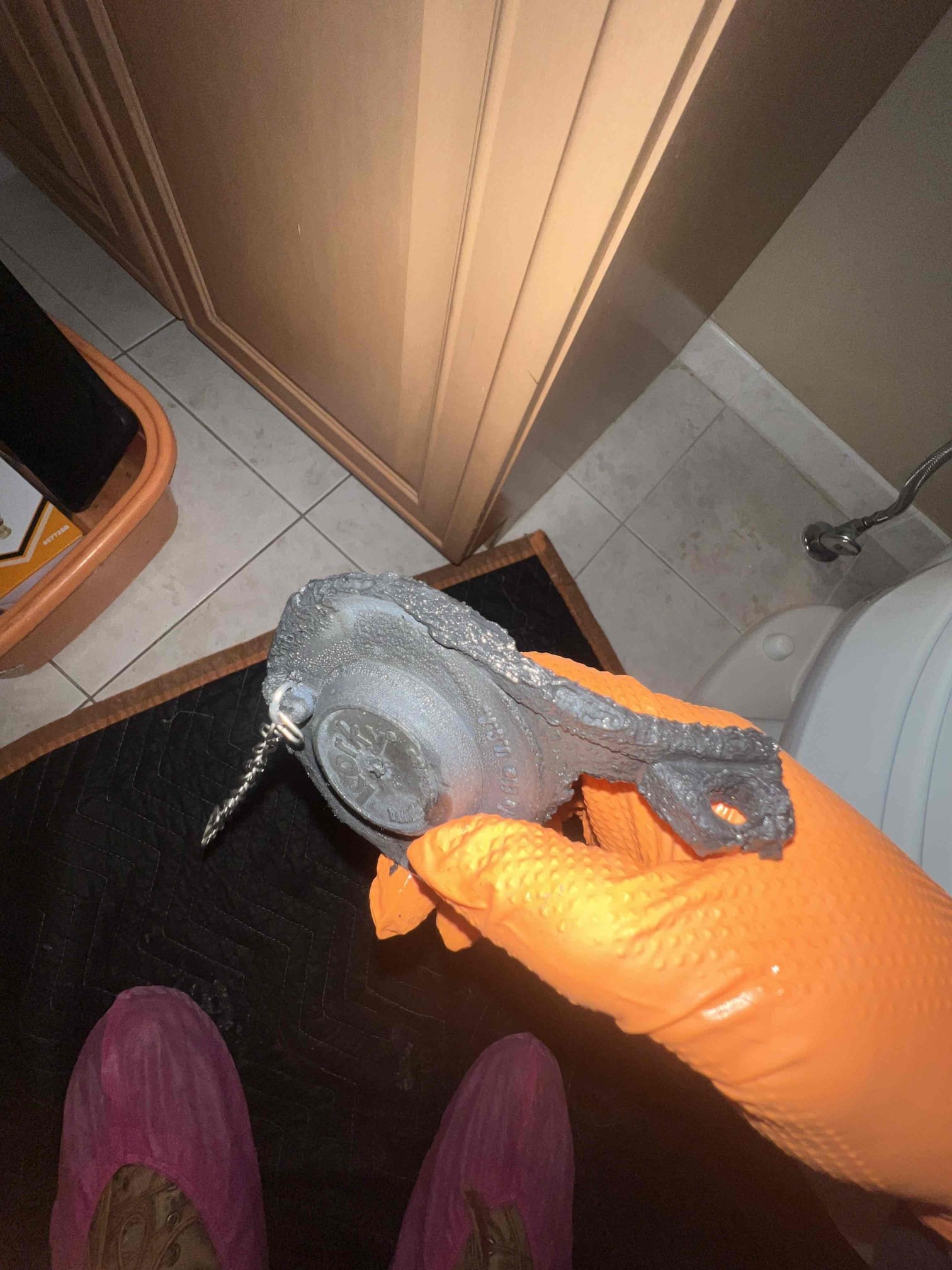 Arrived on site to complete toilet rebuild on 1st floor toilet. Replaced flapper, fill valve and toilet supply line. Turned water on when done to test for leaks. There are no leaks at this time.