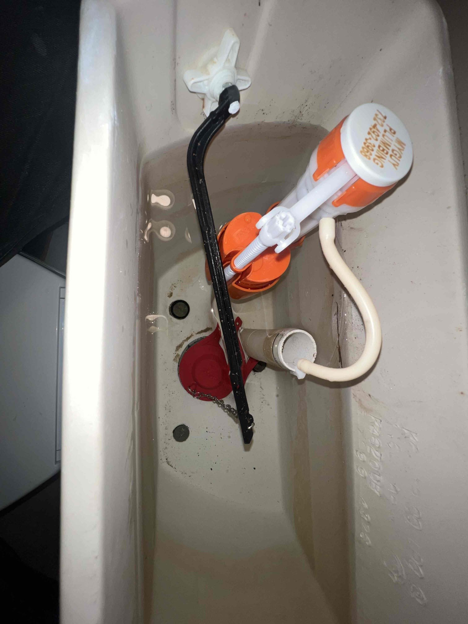 Arrived on site to complete toilet rebuild on 1st floor toilet. Replaced flapper, fill valve and toilet supply line. Turned water on when done to test for leaks. There are no leaks at this time.