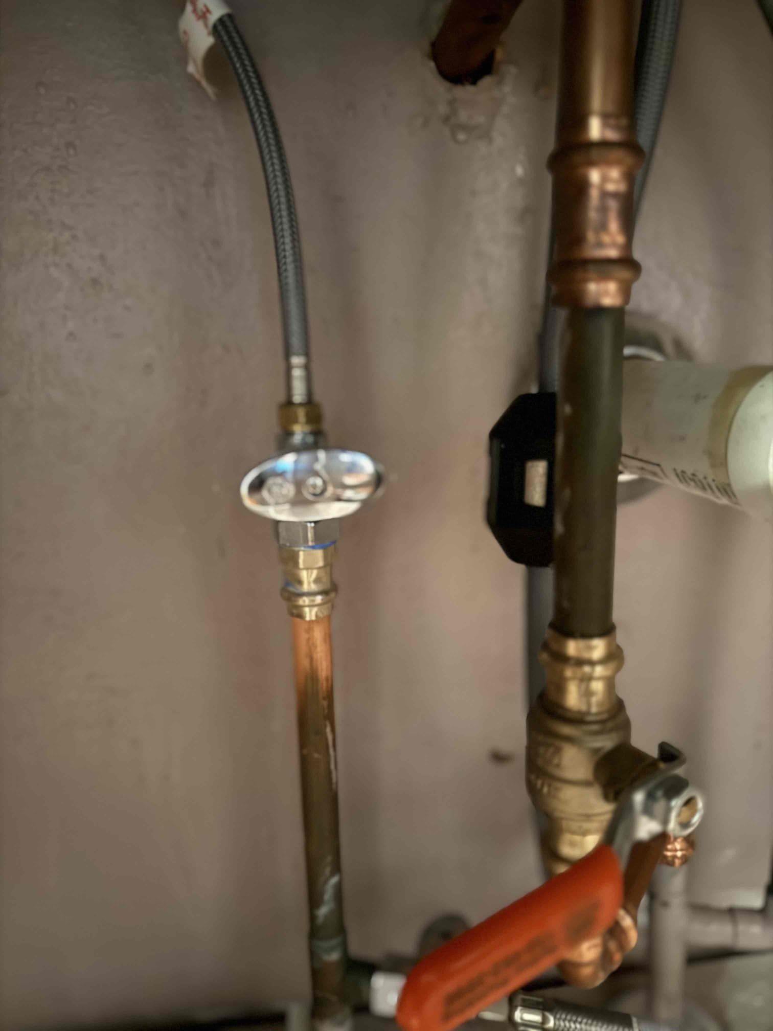 FOUND ON INSPECTION

MASTER BATHROOM 
-replace shower head 
-replace MOEN Posi temp cartridge
-complete rebuild under lav sink to replace shark bite shutoff valves, and replace accordion drain 

HALLWAY BATHROOM 
-toilet did not last dye test, customer would like to replace toilet 

KITCHEN 
-replace hot and cold shutoff valves for faucet

GARAGE 
-replace peak flow filter for Navien. 

Arrived to home to complete work on invoice. MyGuy supplied and installed new toilet, peak flow cartridge, Moen cartridge for shower, Moen shower head, complete rebuild under lav sink, 4 shut off valves and tested for leaks there are none at this time. Customer had capped off 1” line out of the house and could not confirm if plug was black or galvanized. I used a brass adapter and copper cap to be sure and replaced shut off for that line under lav sink with ball valve in case new homeowner wanted it for future use. Customer preferred a pop pop assembly for master sink. Also had to move drainage under ma