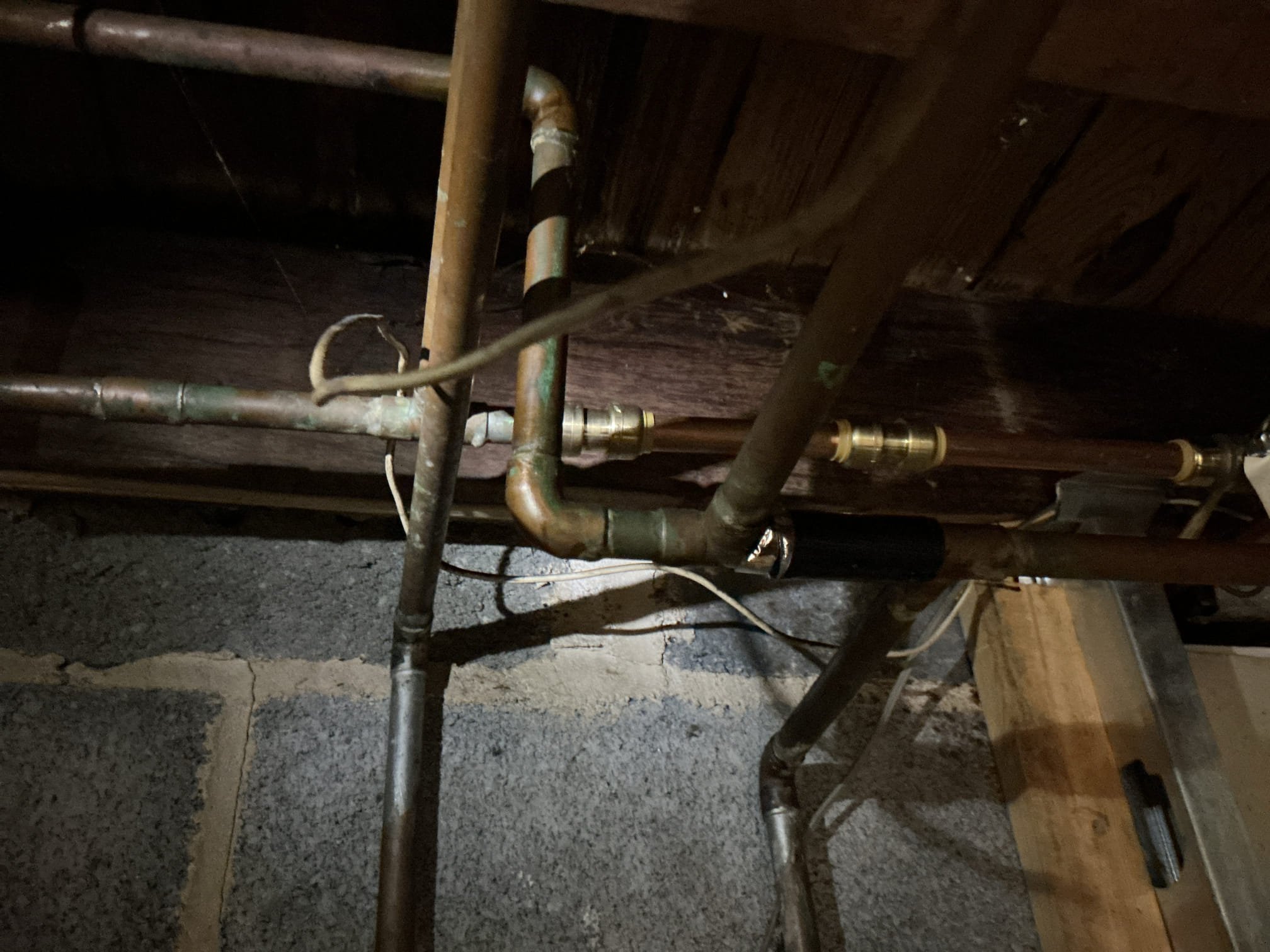 Arrived to the home, customer has a pinhole leak on their copper water supply for the bathroom group above, home is on a well. Location of the pinhole is right inbetween multiple fittings so a minor repipe is needed. I also saw many shark bites on the piping as well. I provided different options to remove just the pinhole or remove all the shark bites within that section of the piping. Customer had seen a free ad on the internet for a free in home estimate, I am honoring that ad for the customer for today. 