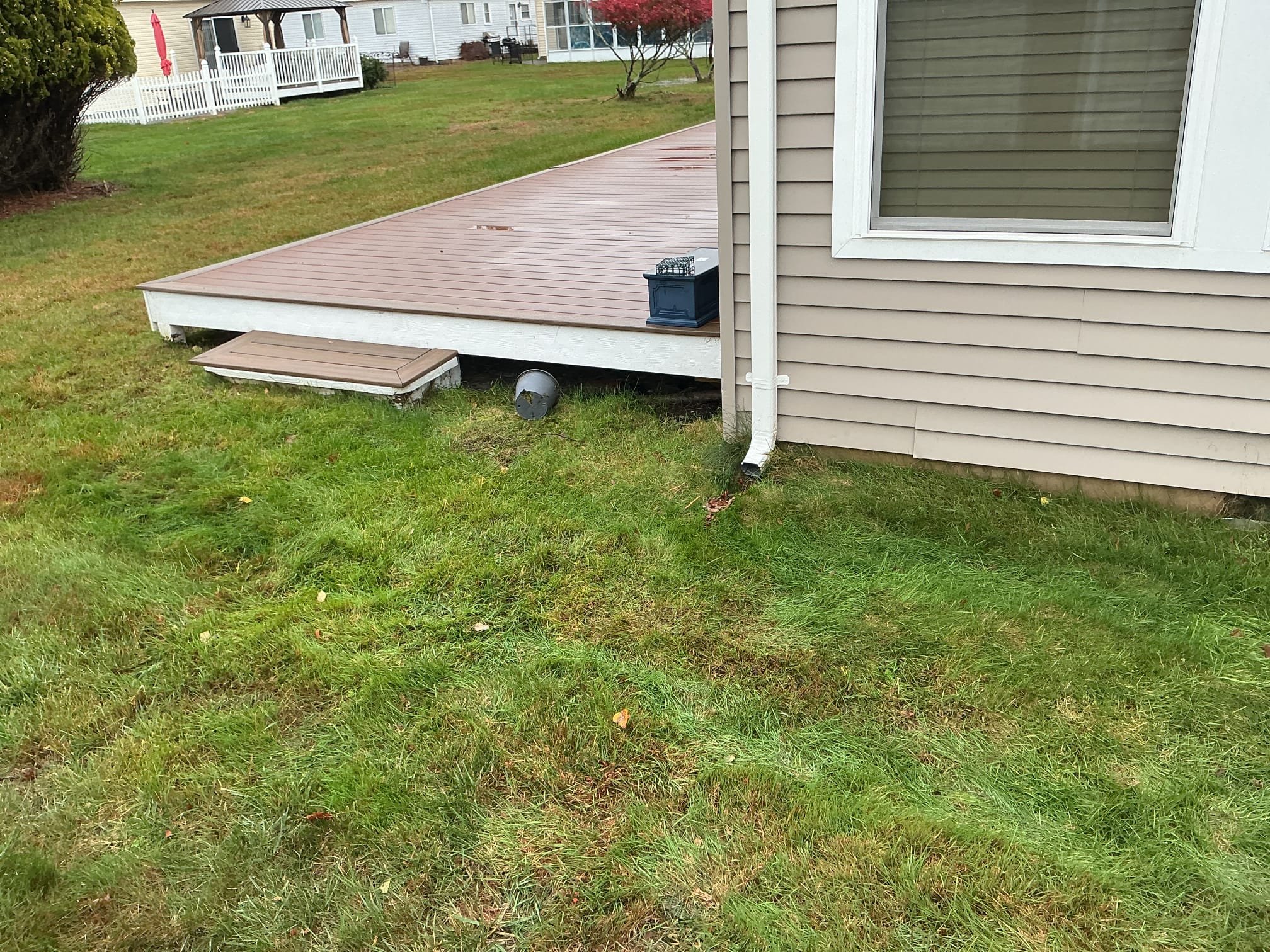 We had recently installed a sump pump in the crawlspace and discharged it outside to a splash block. When the weather is very rainy, the water exits the home, leeches into the ground, and back into the crawlspace making the pump go on and off. Client would like a different opinion on discharging the water. After seeing the landscape of the home, I advised to the client to have me relocate the discharge pipe towards the back of the home, under the deck and install the splash block there. I have accepted a small deposit for the work to be completed. We are returning this Wednesday to complete the job. We had recently installed a sump pump in the crawlspace and discharged it outside to a splash block. When the weather is very rainy, the water exits the home, leeches into the ground, and back into the crawlspace making the pump go on and off. Client would like a different opinion on discharging the water. After seeing the landscape of the home, I advised to the client to have me relocate the discharge pipe towards the back of the home, under the deck and install the splash block there. I have accepted a small deposit for the work to be completed. We are returning this Wednesday to complete the job.