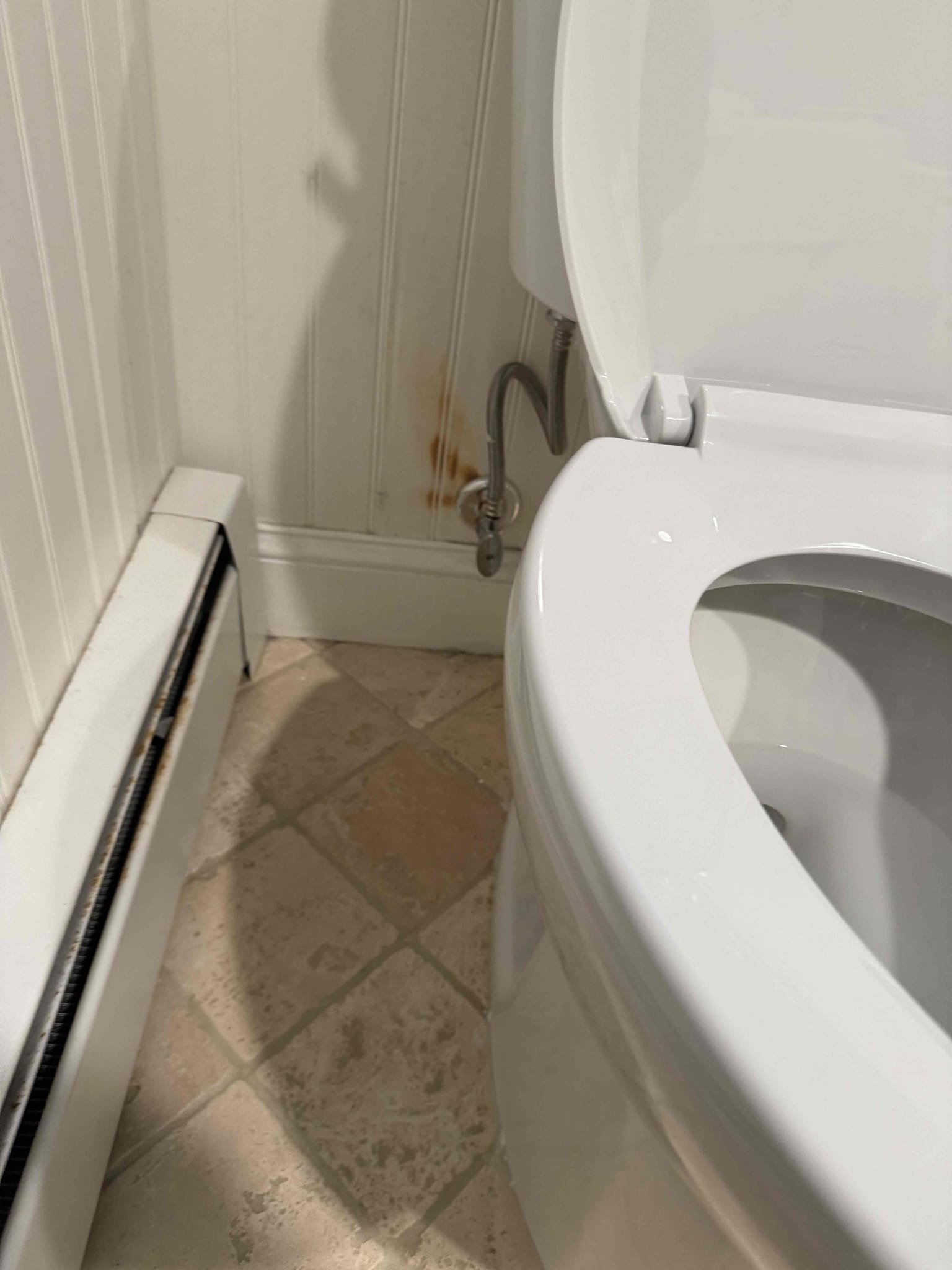 Today we arrived on site to complete toilet my guy plumbing shut off water to the home to install new shut off valve and install toilet after all work was done. My guy plumbing turned the water back onto the home to test for leaks. At this time their are no leaks found everything is working as should. 