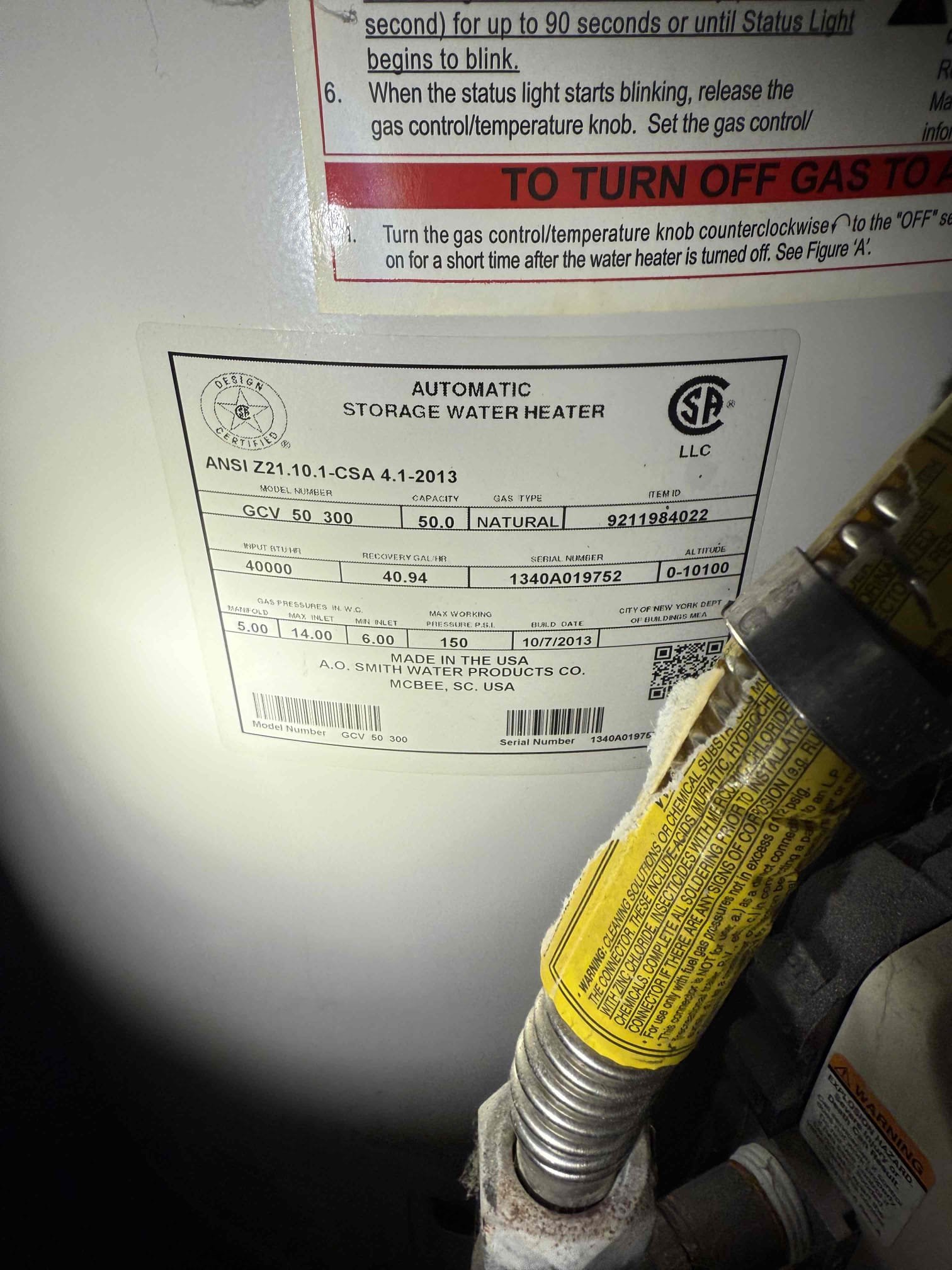 Arrived on site customer stated that they have a leaking boiler. Upon inspection found that the water heater is leaking from the tank itself. The water heater will need to be replaced as well as all the safety features such as the expansion tank, and the flue pipe will need to be increased to 4” to meet code requirements. Gave options for replacement with a 6 year tank warranty and a 10 year tank warranty through the manufacturer. Gave options and customer is getting other estimates before making a decision. Collected visual diagnostic fee.