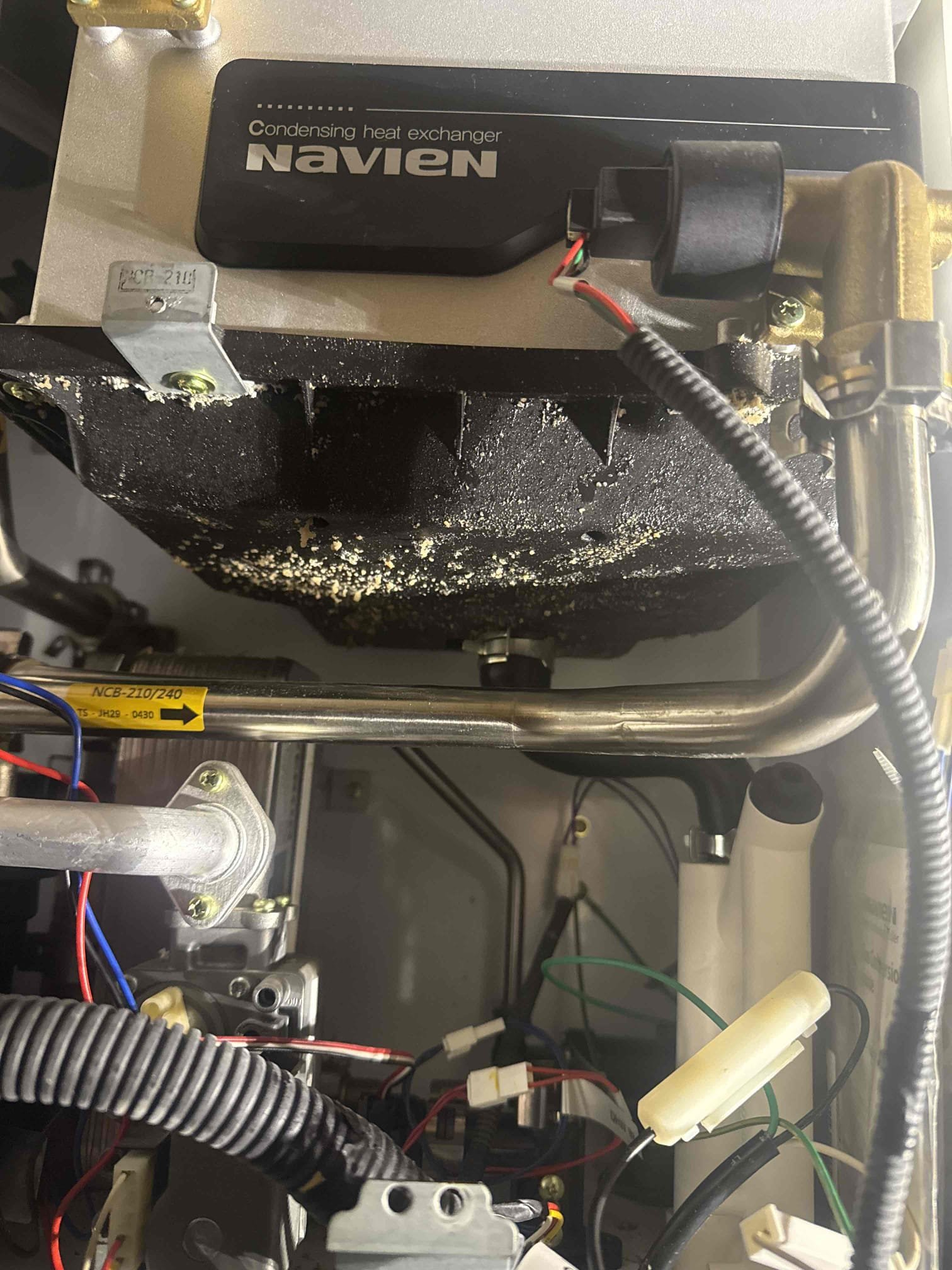 Arrived on site customer stated that they had no heat no hot water. Upon inspection found that the circulator pump is leaking and the heat exchanger is in bad shape. Upon inspection contacted tech support they stated that the circulator pump need to be replaced and recommend the 3 way valve be replaced. They stated that the heat exchanger is ok for now but in the past we’ve found that most time tech support recommends replacement with the condition it is in. Replaced circulator pump and purged unit and found that the water pressure sensor inlet is leaking as well that was not noticed previously will need to return to replace part tomorrow. Collected payment for work performed today. 