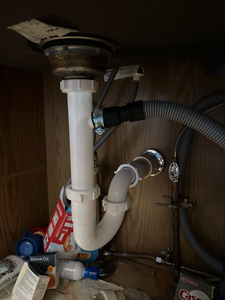 Replaced pop-up assembly and trap underneath kitchen and bathroom sink. Relocated hose bib to side of house. Bayville, NJ 08721