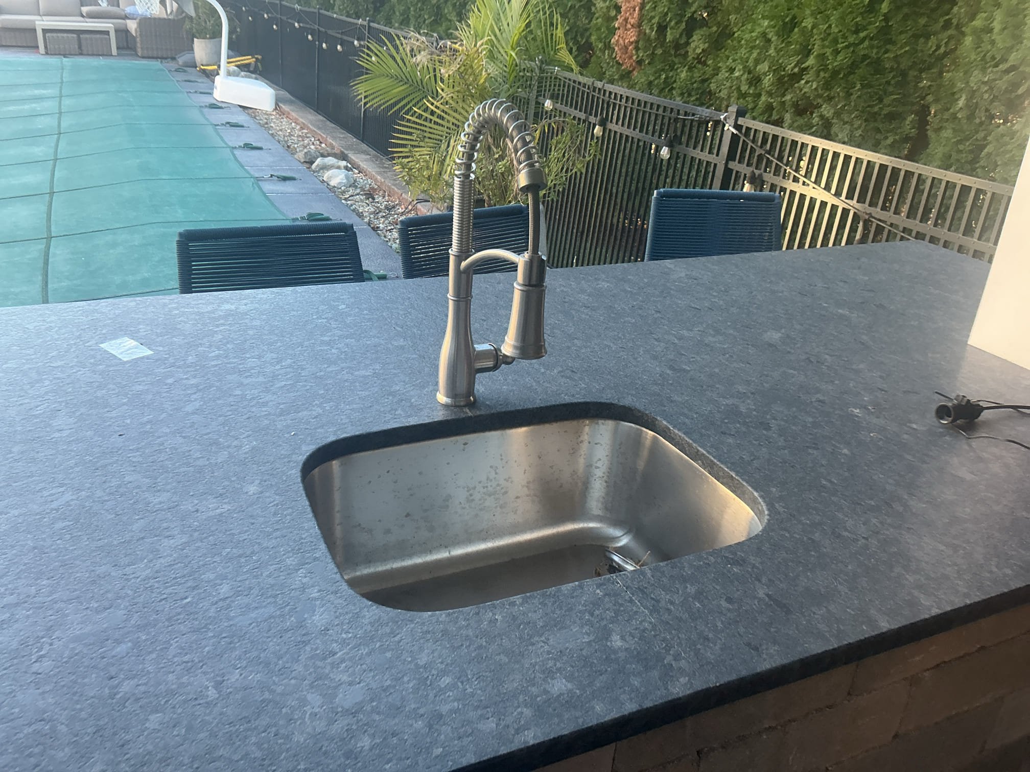 Arrived to the home, client would like us to winterize the outdoor kitchen for the year. Upon arrival I discovered that the kitchen sink has already been winterized. Reason for this is because the outdoor kitchen is tied into the irrigation system, there is not hot water going to the outdoor kitchen. Customer had the irrigation system already winterized and more so had questions regarding the system. 