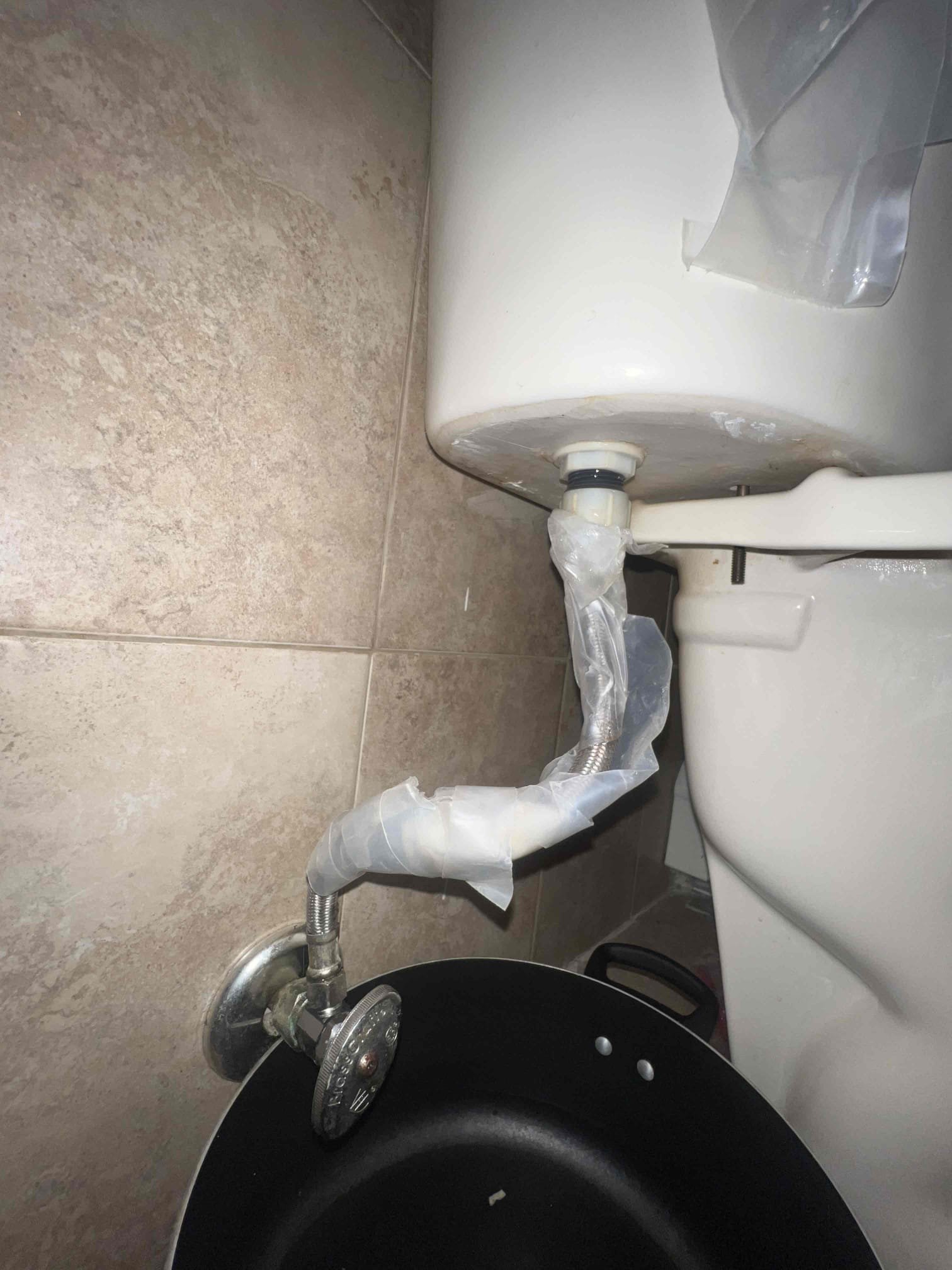 Arrived on site client she had a leak under her toilet but wasn’t sure where it was coming from. Upon inspection it appears to be coming from where the supply line connects to the fill valve. Due to the age of the internals of the tank client would like to move forward with a minor rebuild on the toilet. Replaced flapper, toilet supply and fill valve. When done I turned the valve back on to test for leaks. There are no leaks and the flapper and fill valve are working as they should.