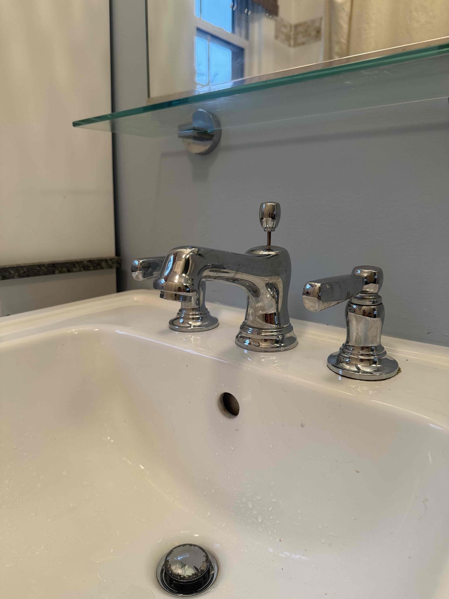 Arrived to home for customer supplied widespread faucet. Upon inspection found that pressure was very low to faucet. Disconnected supply lines to test pressure. There was full pressure. Customer had faucet on site. MyGuy installed faucet supplied by customer and there are no leaks at this time.