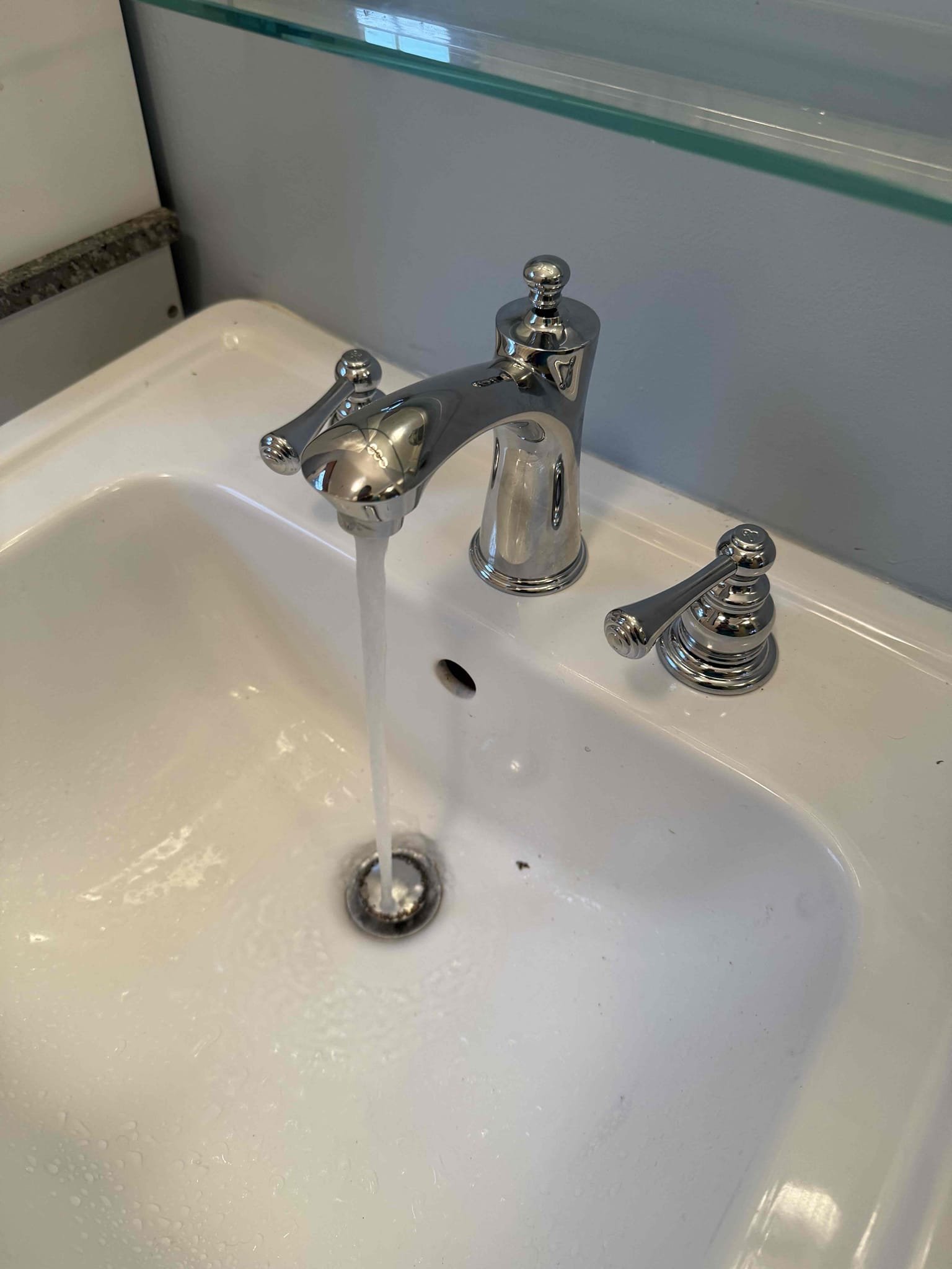 Arrived to home for customer supplied widespread faucet. Upon inspection found that pressure was very low to faucet. Disconnected supply lines to test pressure. There was full pressure. Customer had faucet on site. MyGuy installed faucet supplied by customer and there are no leaks at this time.