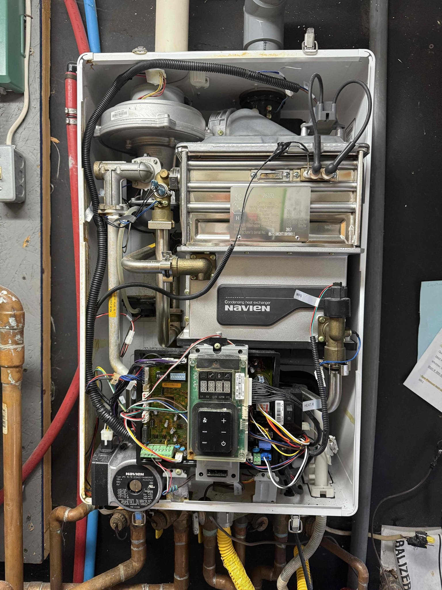 Arrived on site installed new circulator pump, wire harness, fuse, repiped exhaust and replace exhaust vent collar. Tested all work and customer now has hot water and heat. There appears to be no leaks or issues at this time.