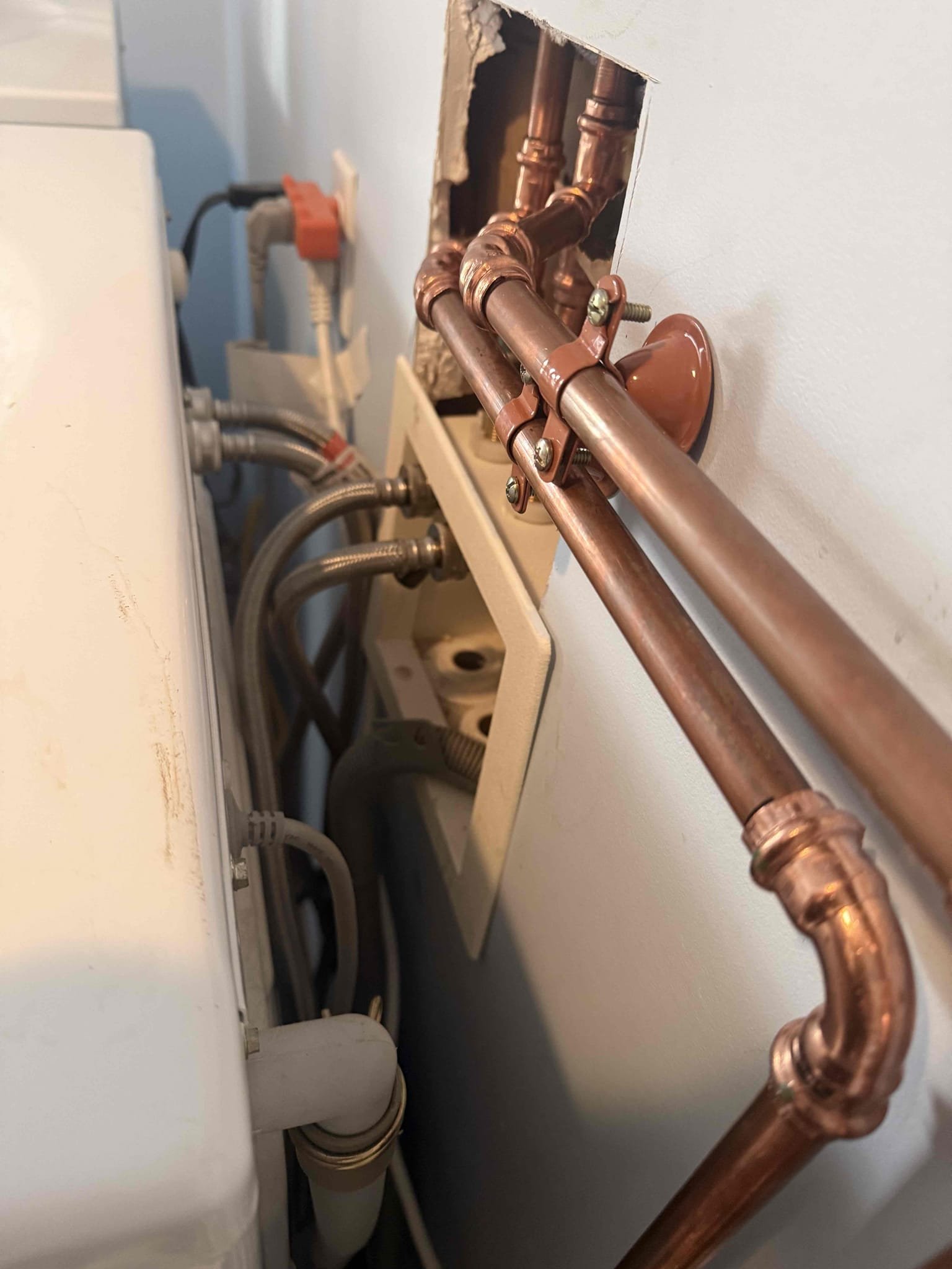 We had recently installed new valve for the laundry sink and performed a repipe on the copper out of the laundry box. I arrived today due to the client stating that they went to wash clothes on the cold setting and only hot water was being produced. I discovered that the hoses I installed were backwards. I changed orientation of the hose to the correct spot and the washer is now working properly. No 59$