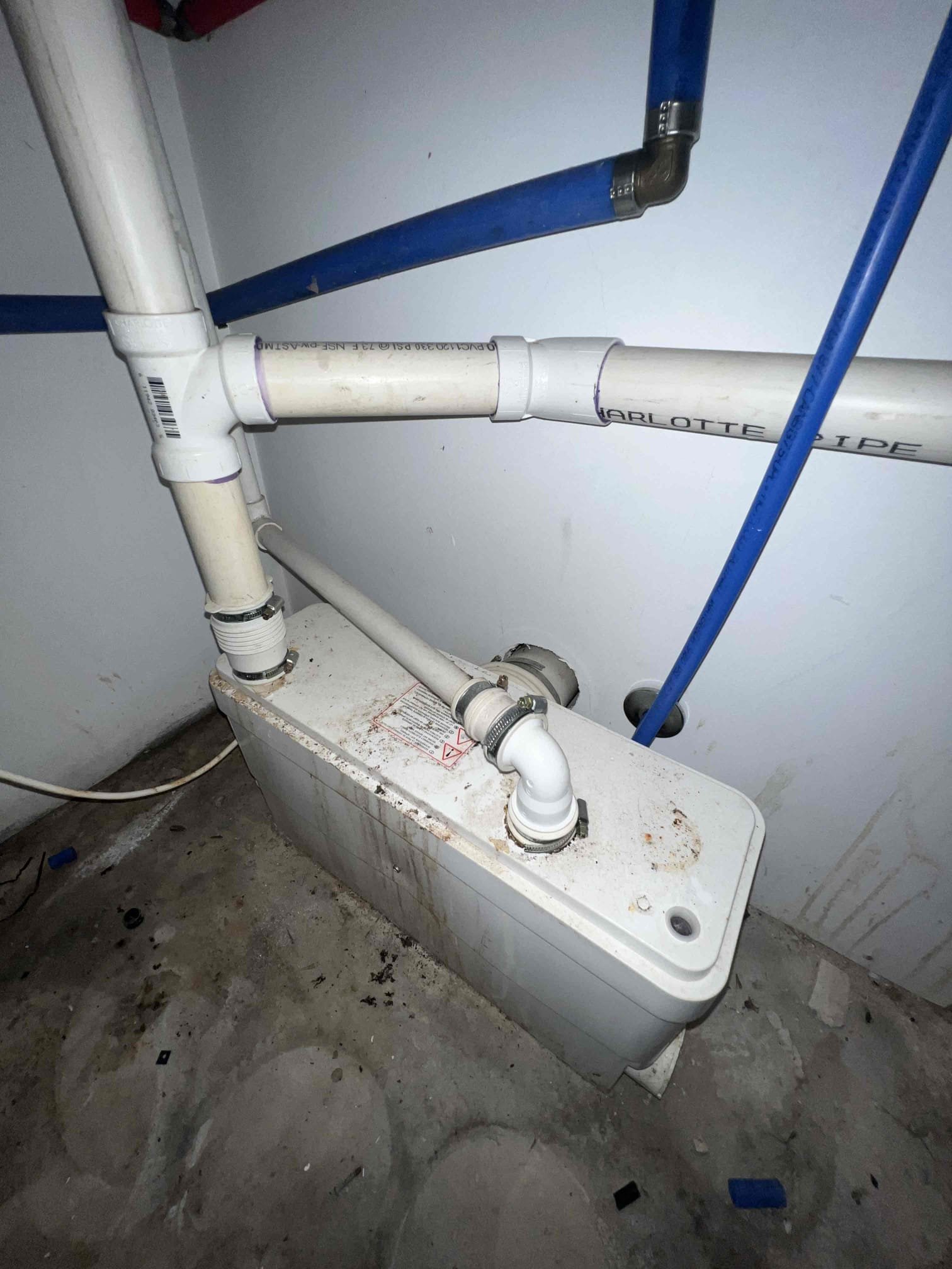 Arrived on site client stated his macerating pump was completely dead and has been there for around 17 years. Client has a 1/2 horsepower SaniFlo macerating pump and noticed that the 3/4 discharge was piped in wrong and will include the small repipe in the price to replace the pump. Will credit back 59 towards the work when client calls back to perform work.