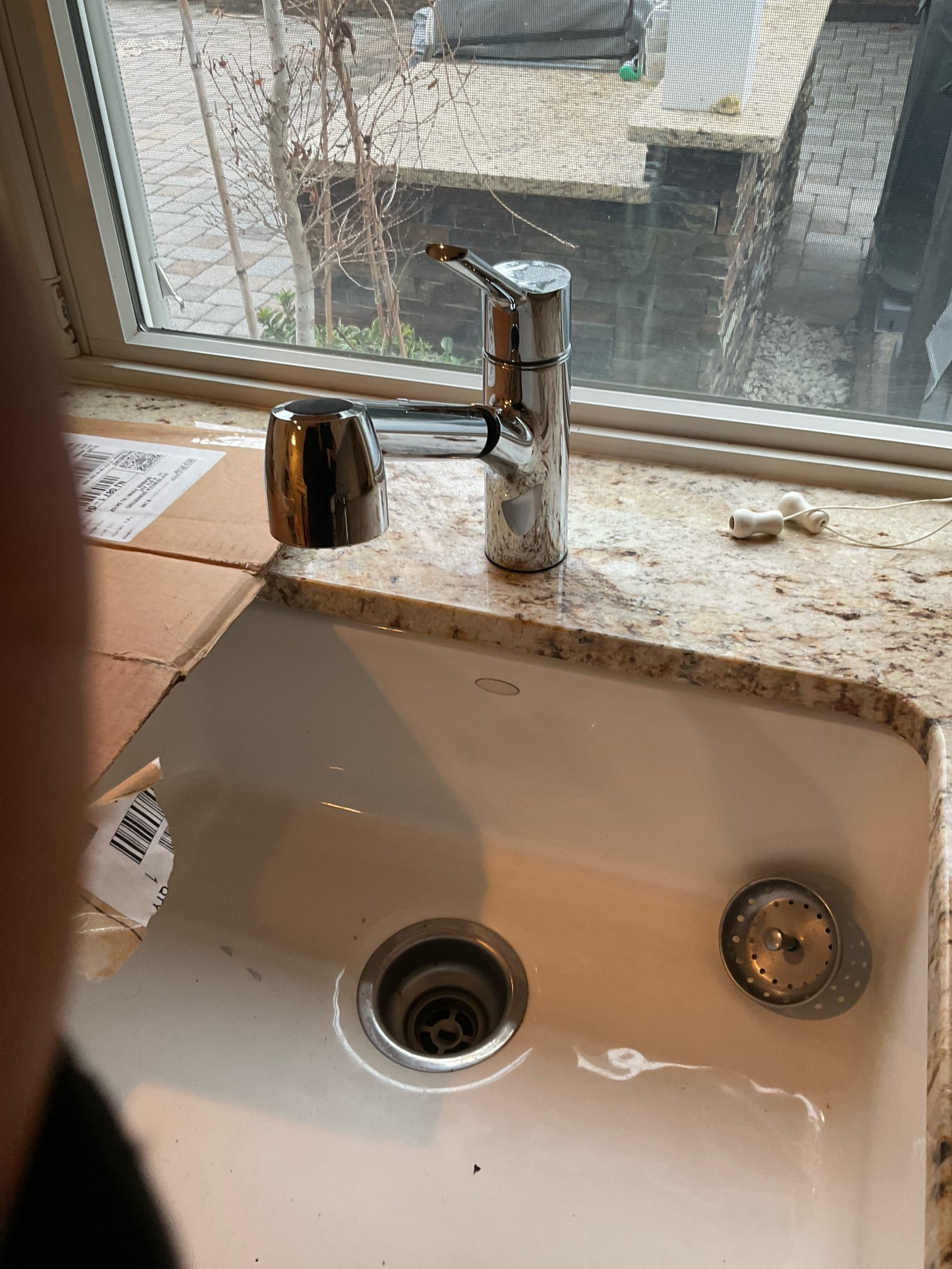 Arrived on site customer explained that the faucet in the laundry room was leaking and she wanted it replaced we looked for main shutoff valve it’s on the left side of washer and dryer the customer supplied us with a brand new MOEN single handle faucet stainless steel color we removed old faucet cleaned area up then installed new one tested for leaks tested sprayer all good no leaks found we cleaned and disinfected work area we left the base plate with the customer for the future 