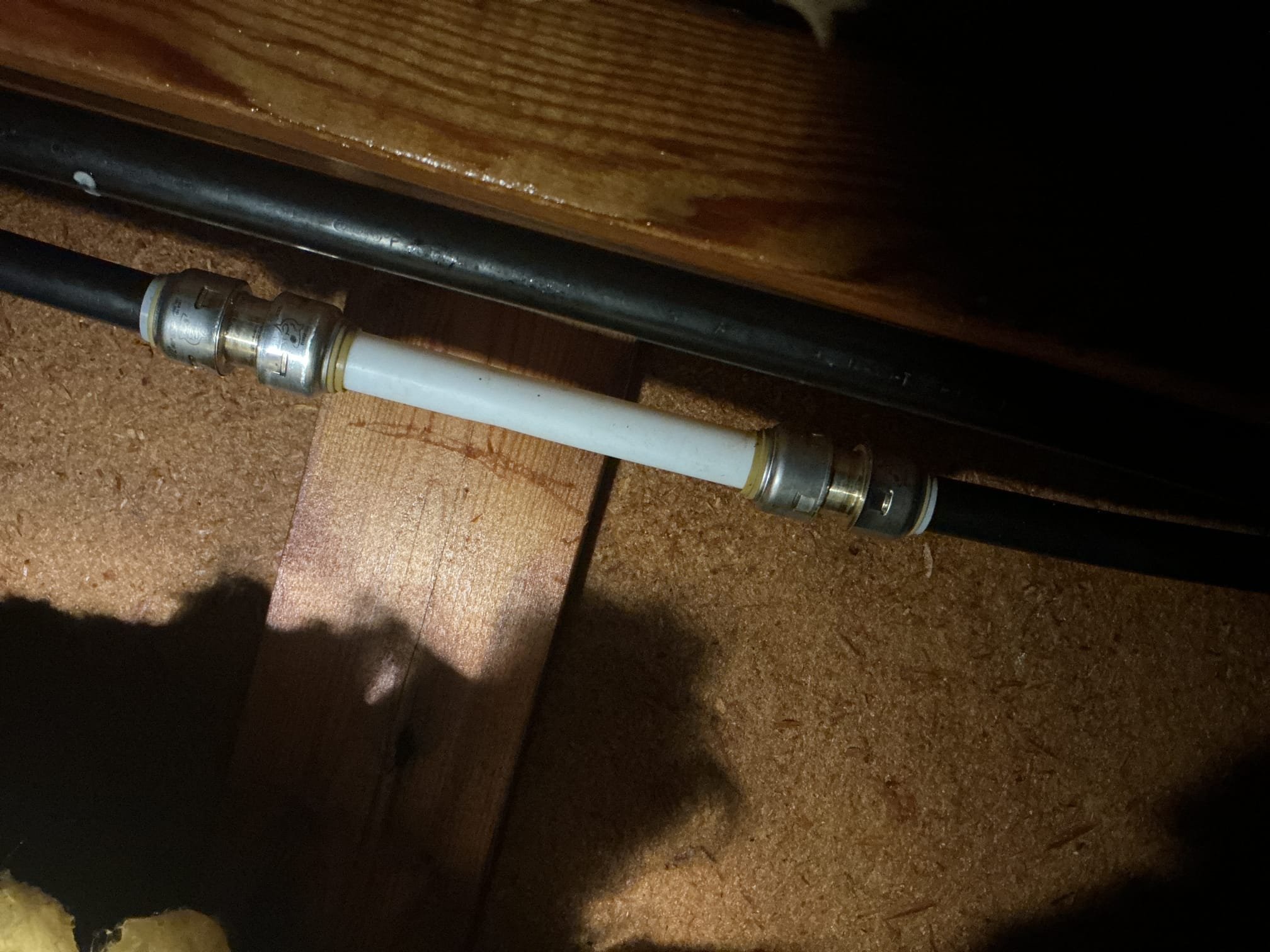 Arrived to the home for no hot water, after a very through evaluation, I discovered that the cause of this is due to a massive leak under the trailer on the hot side of the PolyB piping. We have been here many times for the exact reason. I mad the appropriate repairs and there is no more leaks at this time. I will leave an estimate to remove all the PolyB piping under trailer.