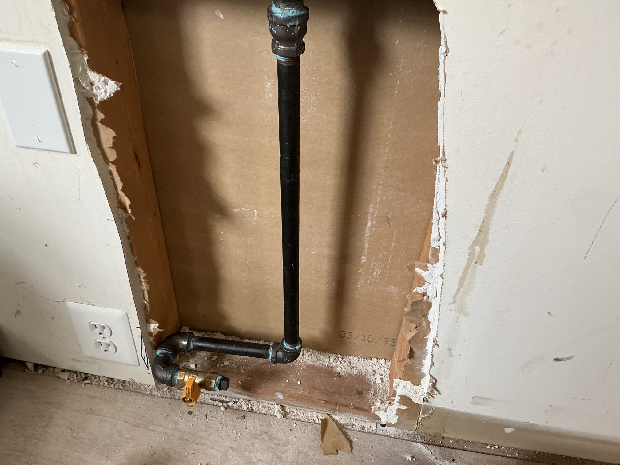 Arrived to the home, client is in the process of renovating the home and have a stove on site. The existing gas line for the stove does not accommodate the space behind the new stove so rerouting the gas line is needed.

Turned off gas to the home.
Client cut open Sheetrock already.
Disconnected existing fittings.
Supplied and installed new gas pipe and fittings.
Secured all connections.
Added a gas cock for the line and plugged it off.
Turned gas back on to the home.
Checked for leaks.
There are no leaks at this time.
Relight water heater and boiler as well.