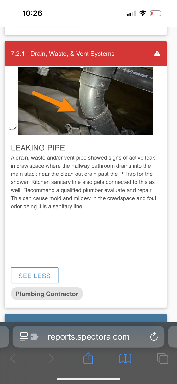 Arrived on site client stated he had a leak in the crawlspace. Upon inspection I found 2 separate leaks. One being for the kitchen and another for the shower. Also found that clients emergency shutoff valves under the sink should be replaced due to one leaking and the other not able to be turned by hand. Client also has 2 gate valves on the main and recommend that at least one be changed. Left estimates to replace all valves and to fix leaks in the crawlspace or to just fix leaks in the crawlspace. Will credit 59 towards work if client calls to reform work.