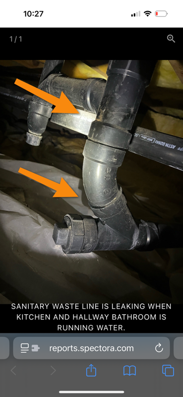 Arrived on site client stated he had a leak in the crawlspace. Upon inspection I found 2 separate leaks. One being for the kitchen and another for the shower. Also found that clients emergency shutoff valves under the sink should be replaced due to one leaking and the other not able to be turned by hand. Client also has 2 gate valves on the main and recommend that at least one be changed. Left estimates to replace all valves and to fix leaks in the crawlspace or to just fix leaks in the crawlspace. Will credit 59 towards work if client calls to reform work.