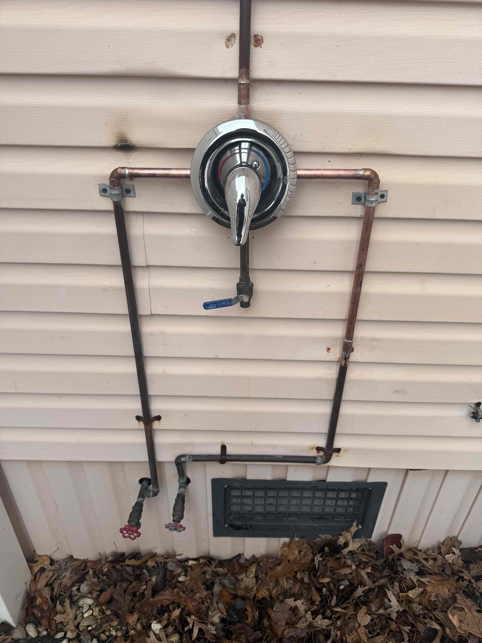 Arrived on site customer stated that their outdoor shower water line bursted. After inspecting we found that the Moen posi temp shower valve has failed. Myguy plumbing will install a new Moen posi temp shower valve for the outdoor rinse station. After all work was completed myguy plumbing tested for leaks. After testing for leaks myguy plumbing drained down the whole outdoor rinse station to ensure it does not freeze. After all work was completed myguy plumbing tested for leaks are no leaks were found. Everything is working as should. Myguy plumbing will return in the future to install new ball valves for outdoor rinse station 