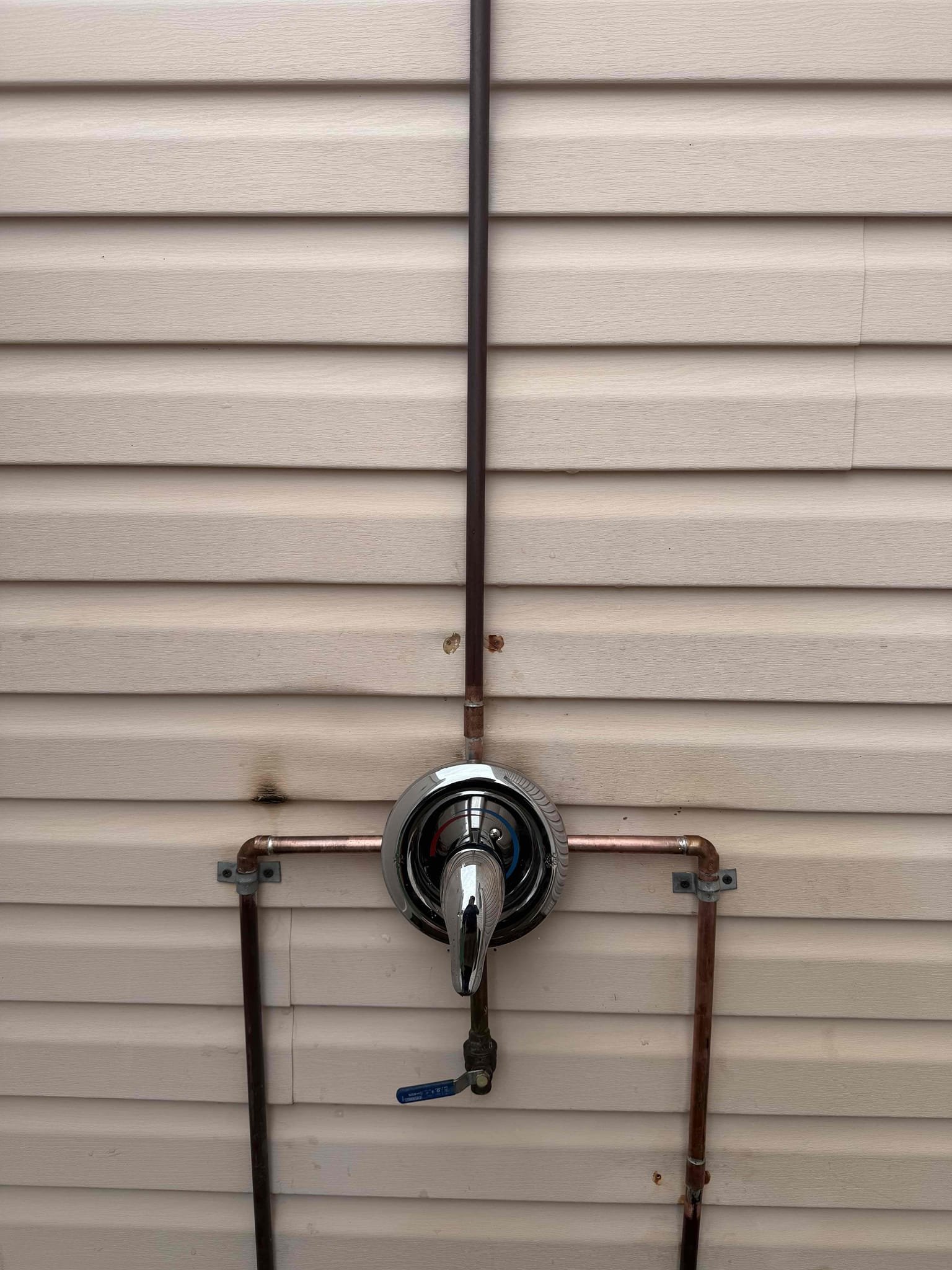 Arrived on site customer stated that their outdoor shower water line bursted. After inspecting we found that the Moen posi temp shower valve has failed. Myguy plumbing will install a new Moen posi temp shower valve for the outdoor rinse station. After all work was completed myguy plumbing tested for leaks. After testing for leaks myguy plumbing drained down the whole outdoor rinse station to ensure it does not freeze. After all work was completed myguy plumbing tested for leaks are no leaks were found. Everything is working as should. Myguy plumbing will return in the future to install new ball valves for outdoor rinse station 