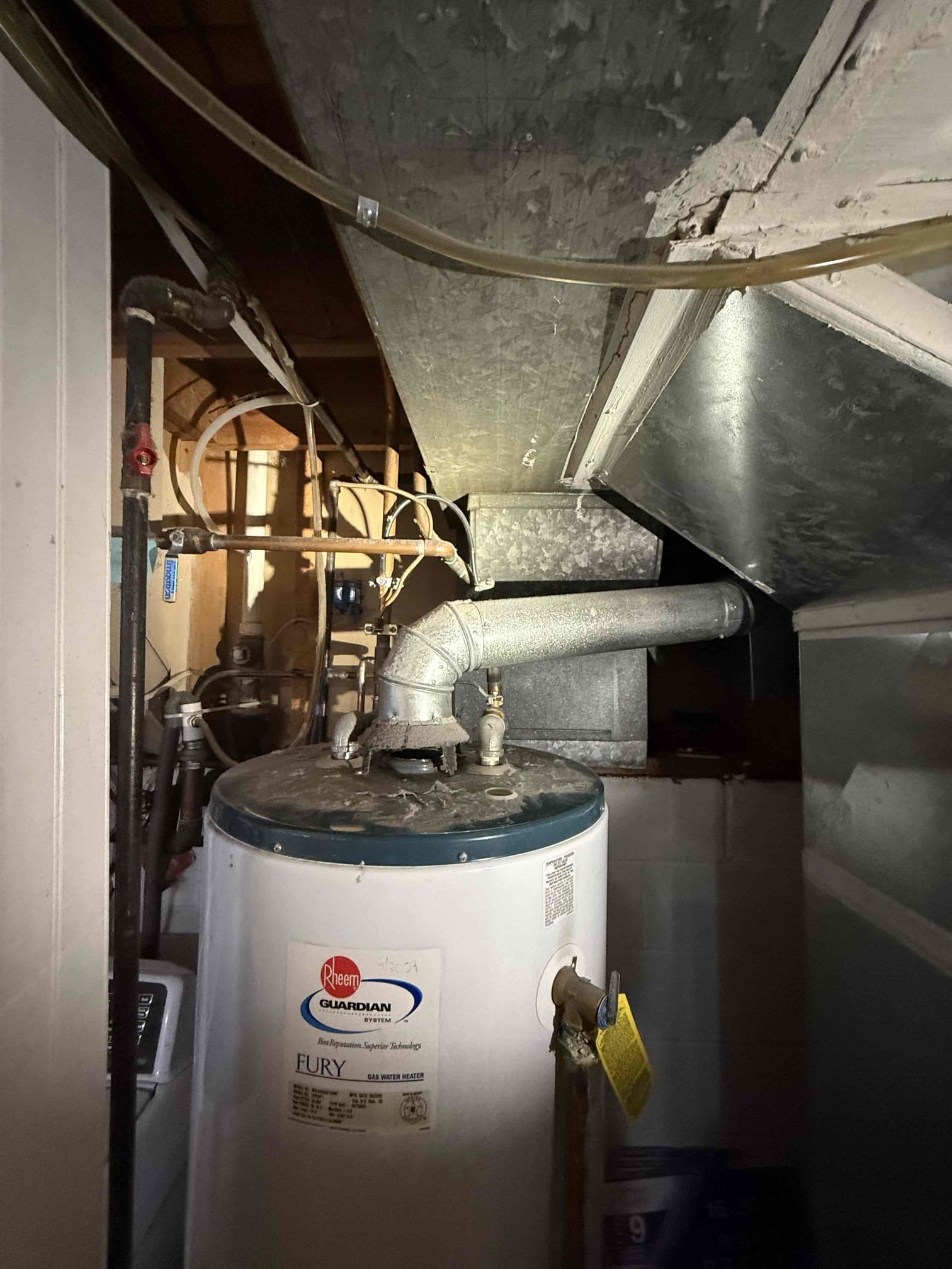 Arrived on site customer stated that they have no hot water. Upon inspection found customer has a 50 gal gas water heater that is leaking. Gave replacement options and customer would like to move forward with 10 yr tank warranty. Installed new 50 gal gas and brought everything up to code. Tested all work and everything appears to be in working order and there appears to be no leaks at this time. Collected payment.

Customer is responsible for permit fee and scheduling the inspection.

Chimney b-vent 7” 40k btu