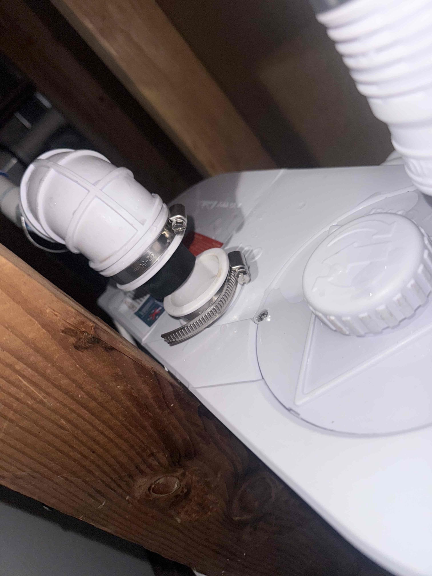 Arrived on site customer stated that the macerator pump discharge came disconnected and ejected water on the floor. Upon inspection found that the discharge was disconnected. Reconnected discharge and tested all work and there appears to be no leaks and is operating as it should. Contacted Allstates and they will reach out to the customer to come take a look at what’s going on.